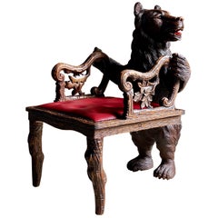 Antique Black Forest Carved Bear Hall Chair Armchair, 19th Century, circa 1875
