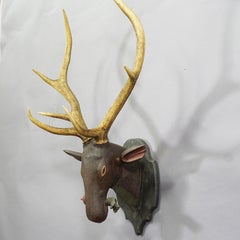 Antique Black Forest Carved Deer Head in Baroque Style, circa 1890