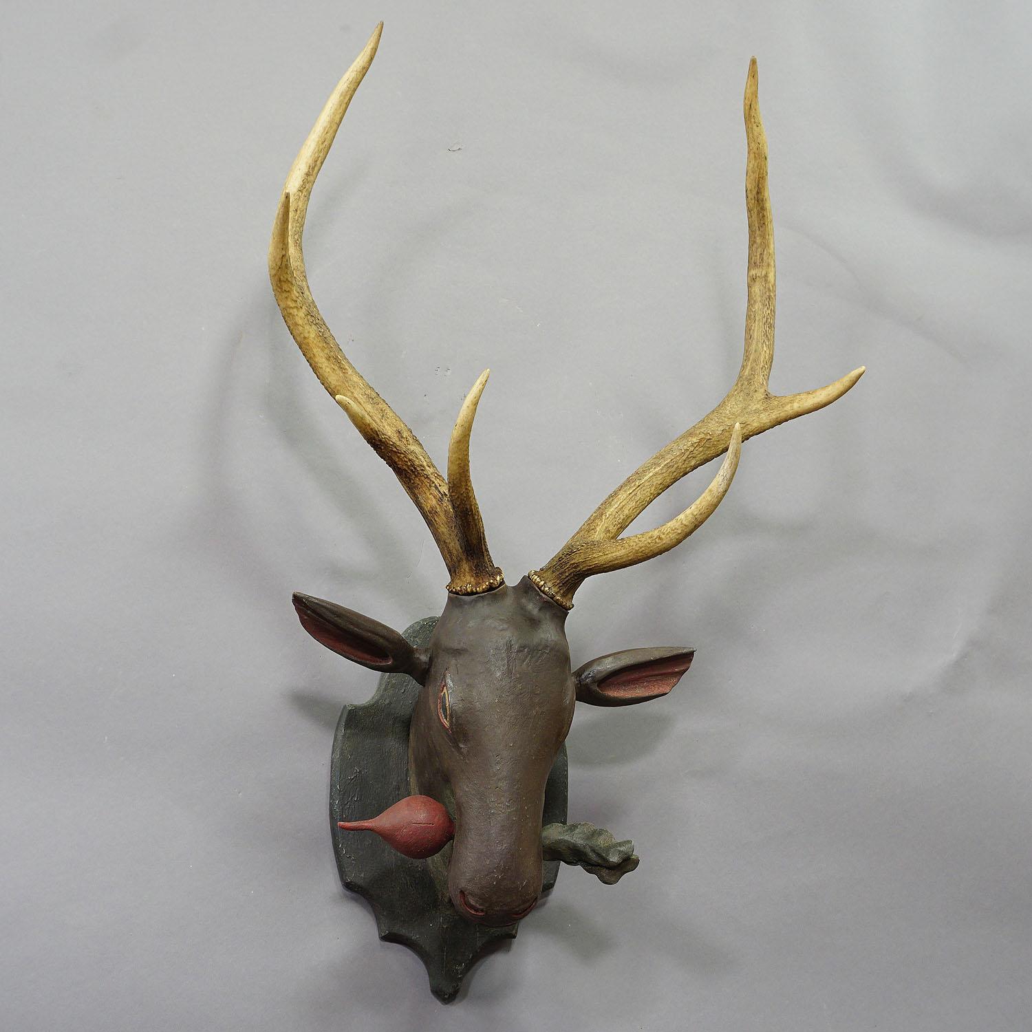 Antique Black Forest Carved Deer Head in Baroque Style, circa 1890 1