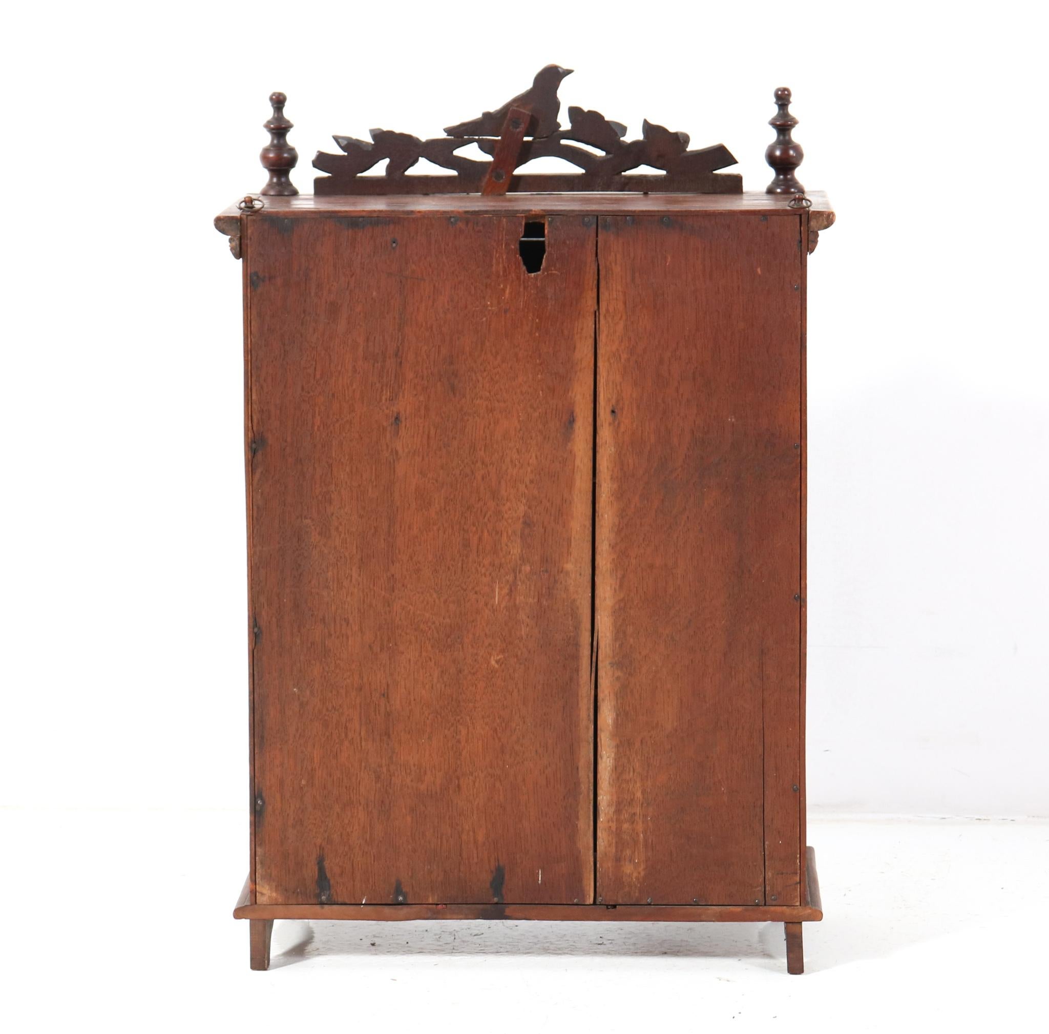 Velvet Antique Black Forest Carved Oak Wall Cabinet, 1900s For Sale