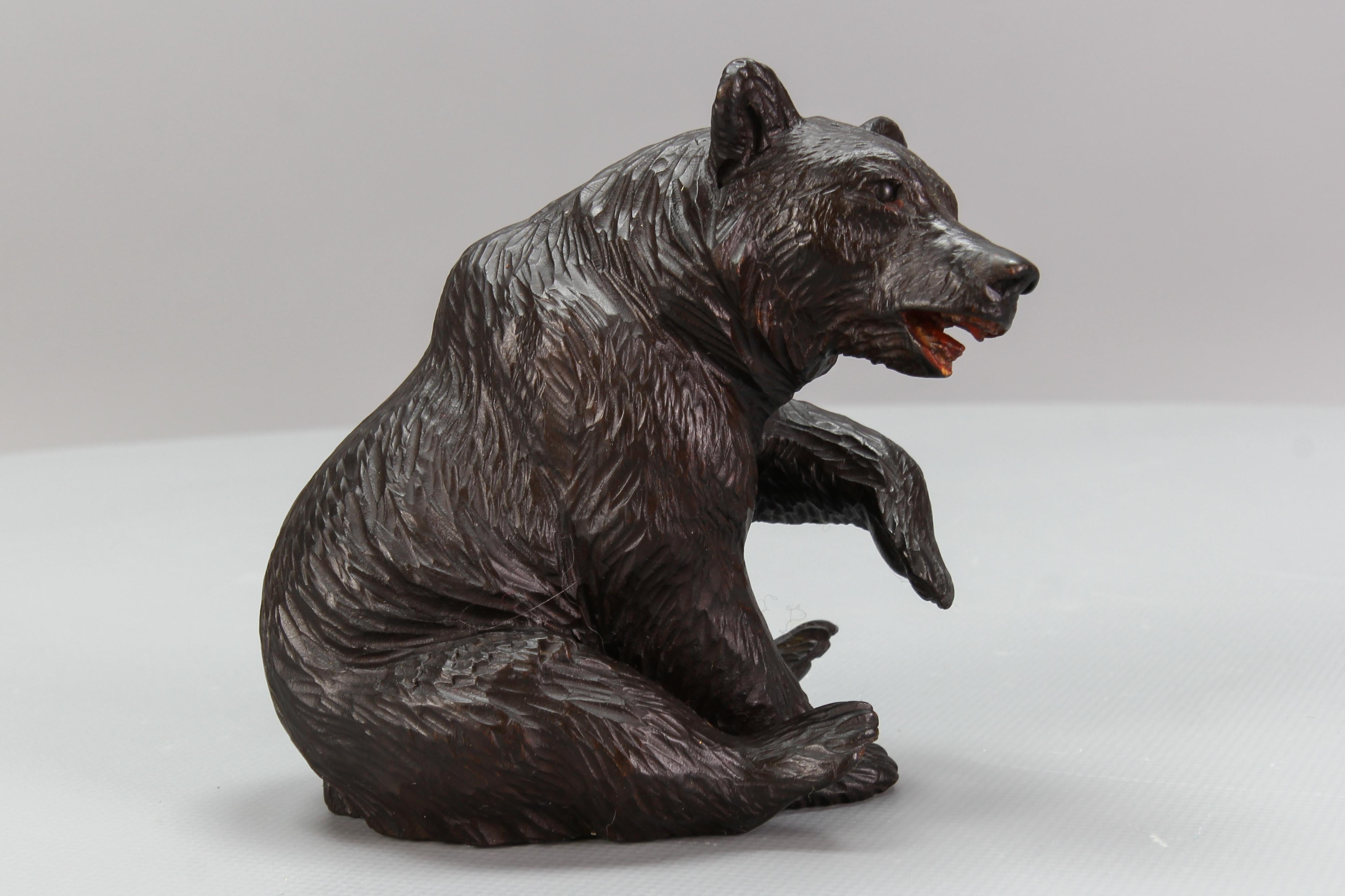 Antique Black Forest Carved Seated Bear Figure For Sale 3