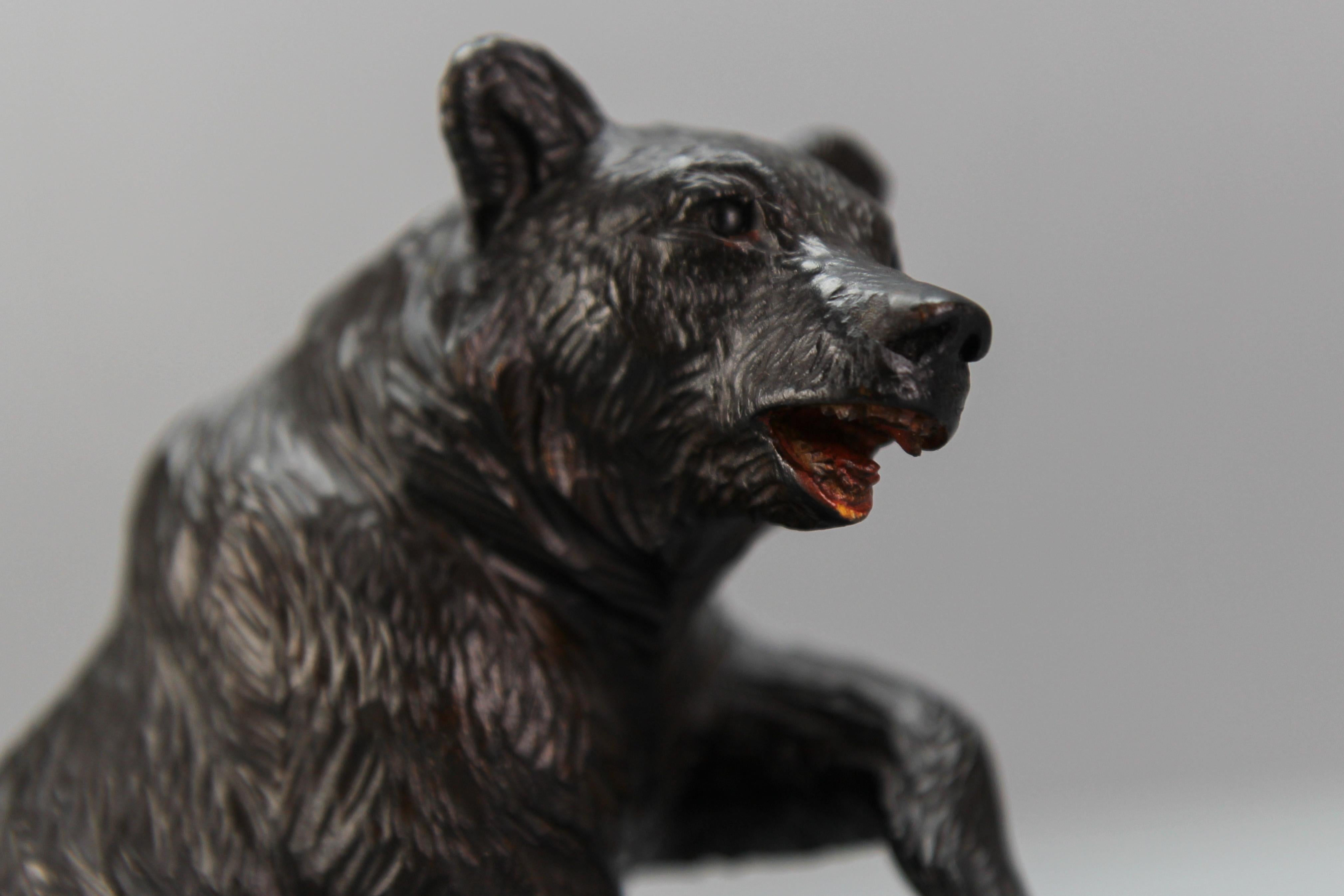 Swiss Antique Black Forest Carved Seated Bear Figure For Sale