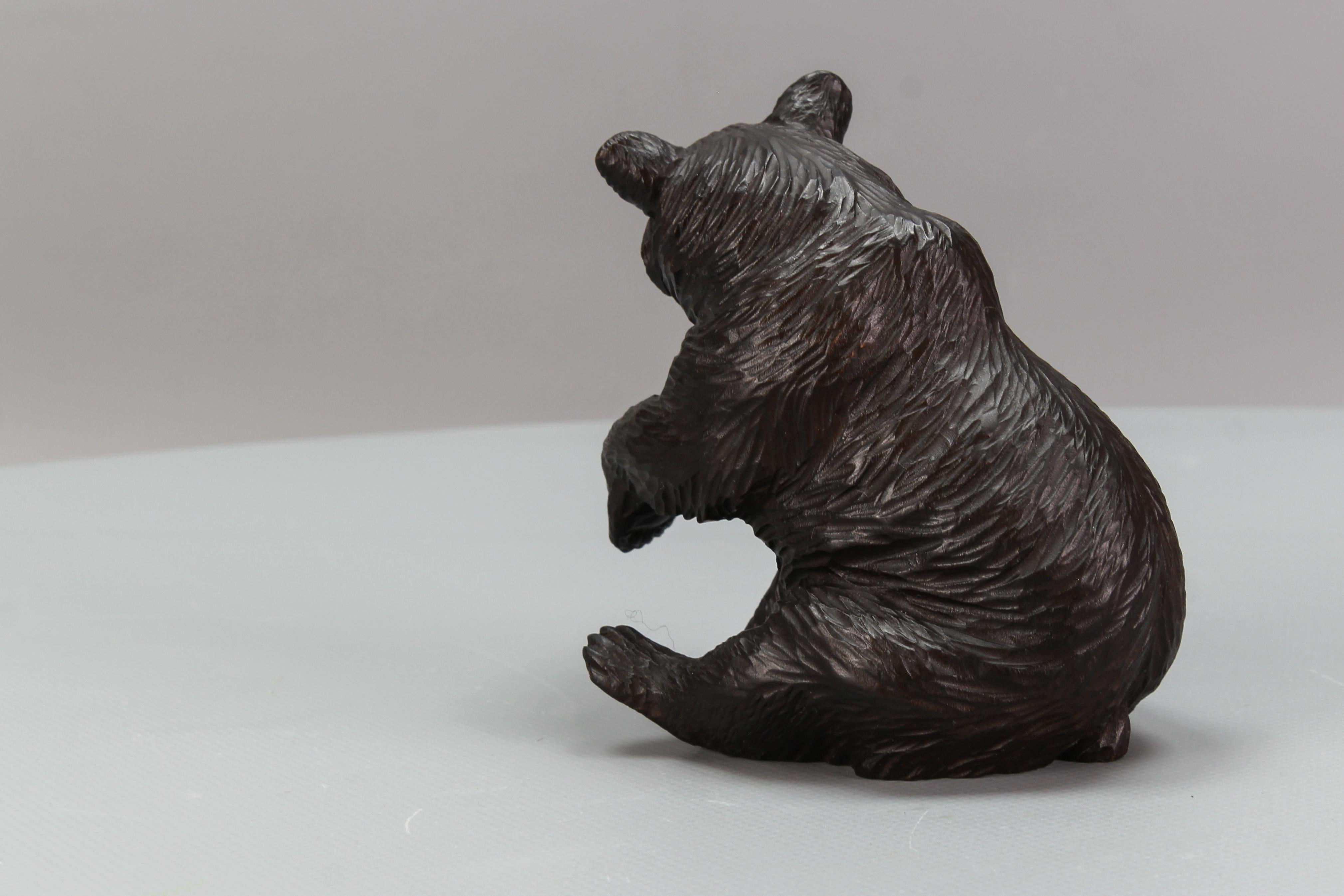 Wood Antique Black Forest Carved Seated Bear Figure For Sale