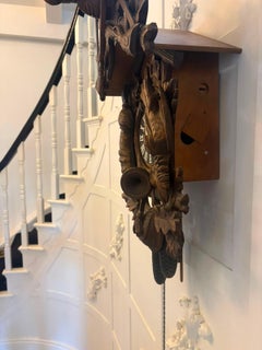 Antique Black Forest Carved Walnut Cuckoo Clock