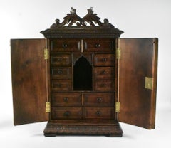 Antique Black Forest Carved Walnut Miniature Apothecary Cabinet