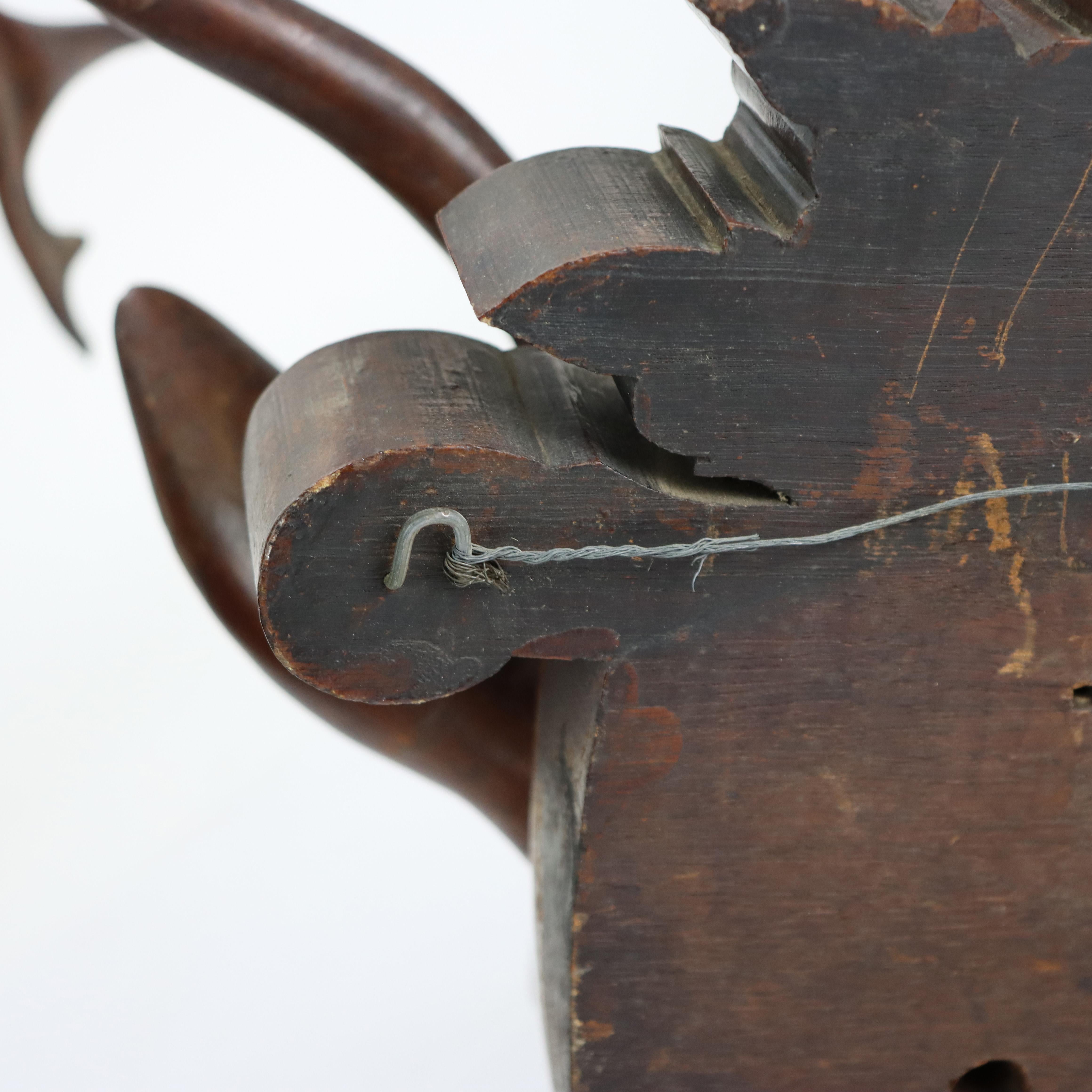 Antike Black Forest geschnitzt Nussbaum Hirschkopf C1890 im Angebot 8