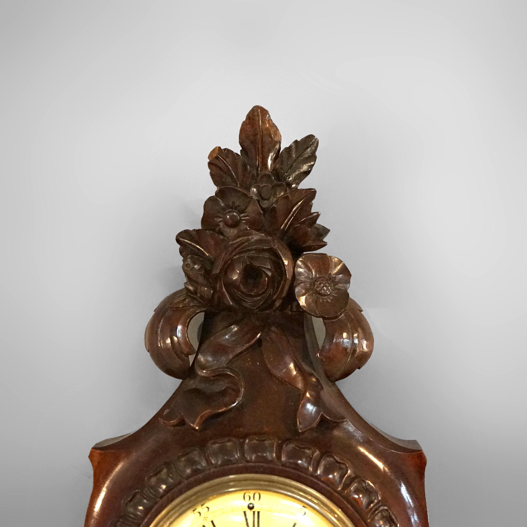 Antique Black Forest Carved Walnut Westerstrand Clock C1890 In Good Condition In Big Flats, NY