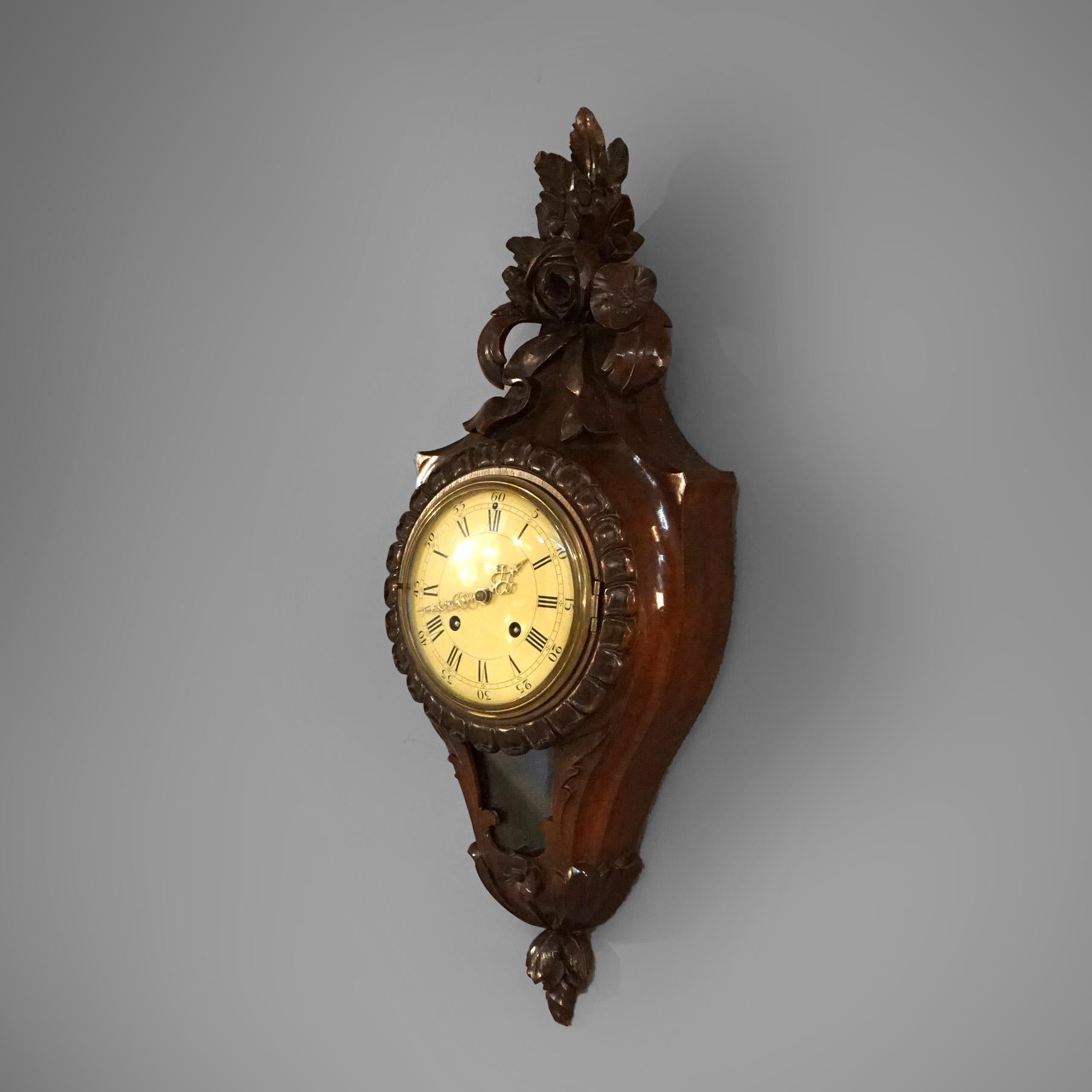 Wood Antique Black Forest Carved Walnut Westerstrand Clock C1890