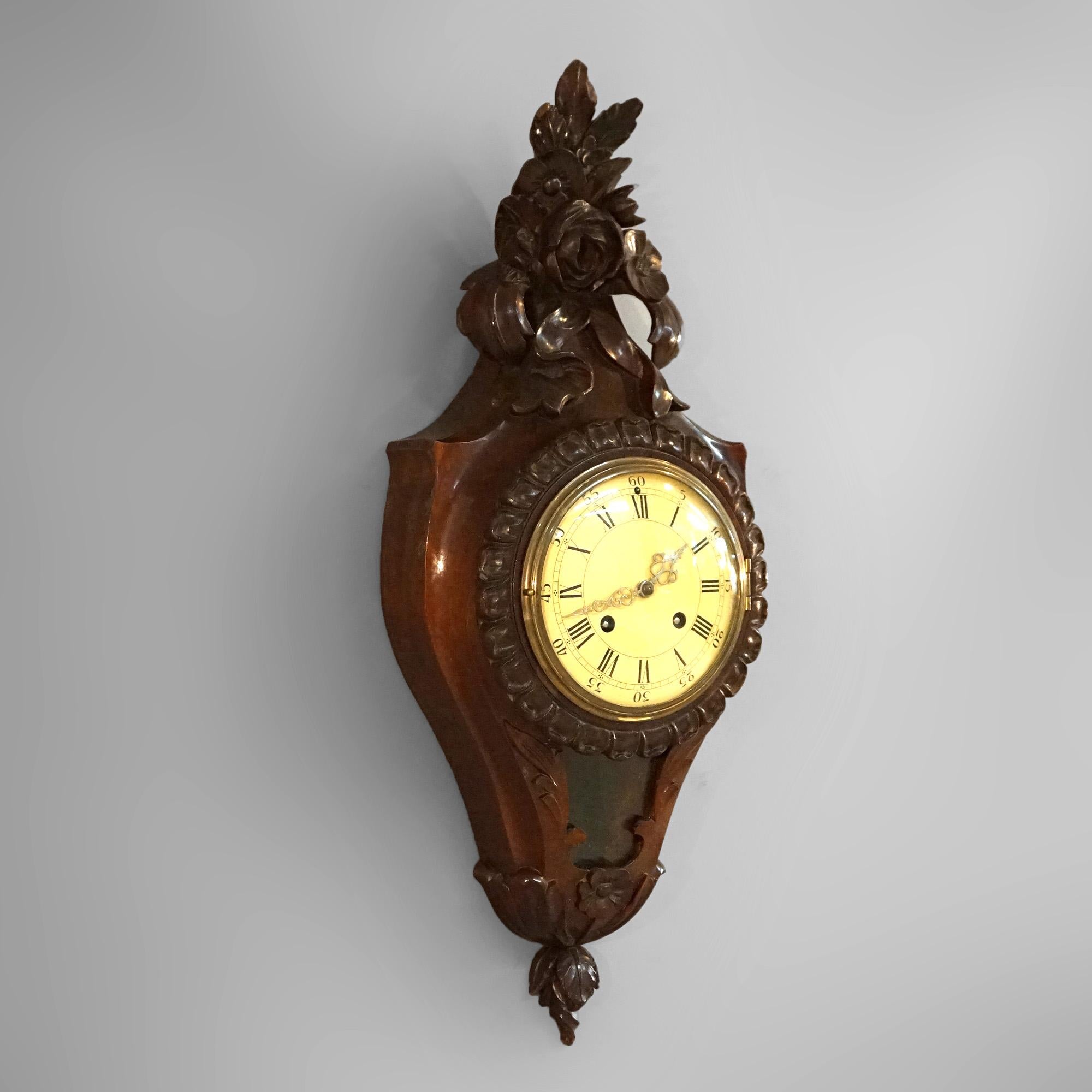 Antique Black Forest Carved Walnut Westerstrand Clock C1890 1