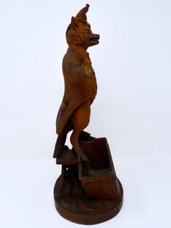 Antique Black Forest Carved Wood Fox Cigar Holder Swiss Made, circa 1900