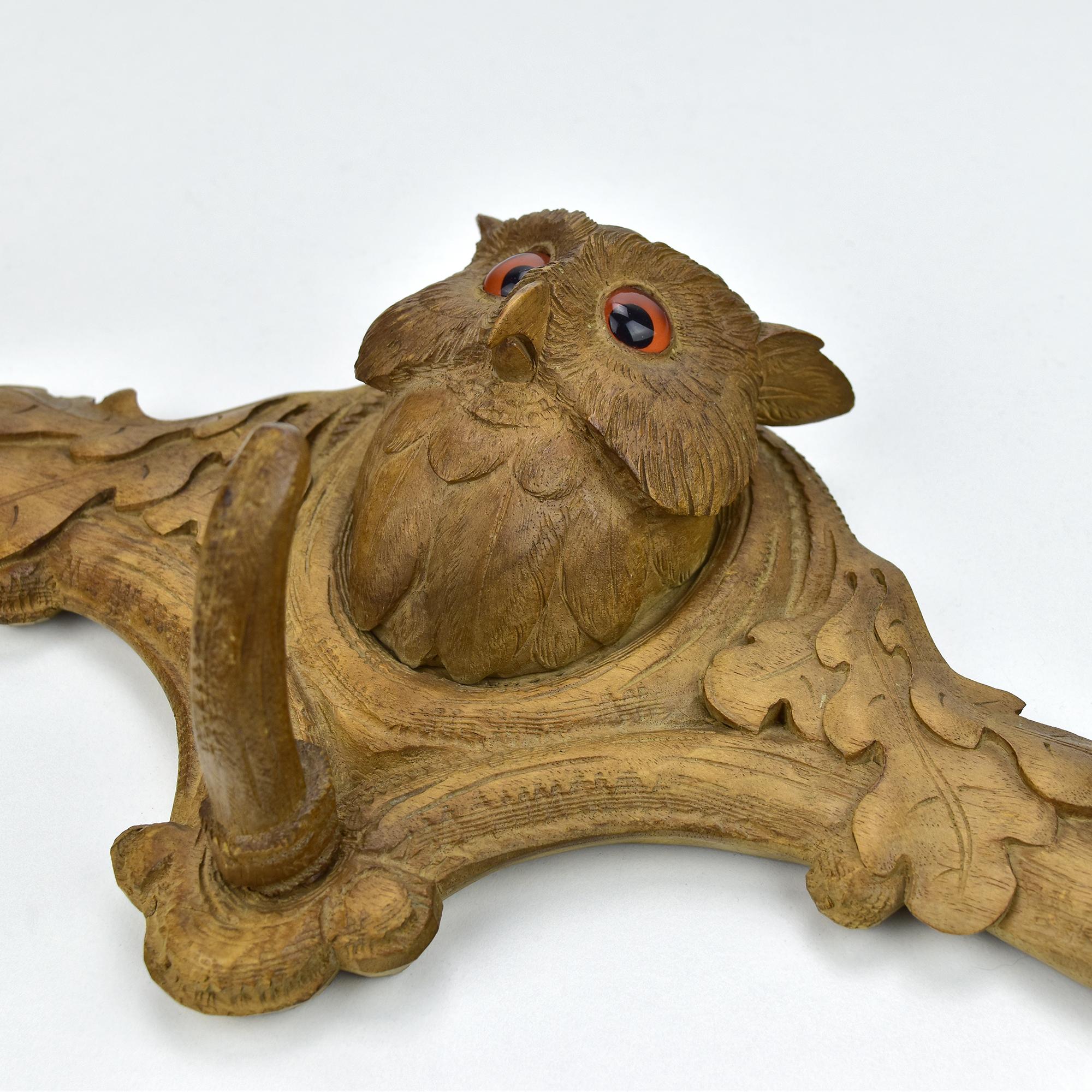 Antique Black Forest Carved Wood Owl Wardrobe Coat Rack Brienz Hunting Lodge 1