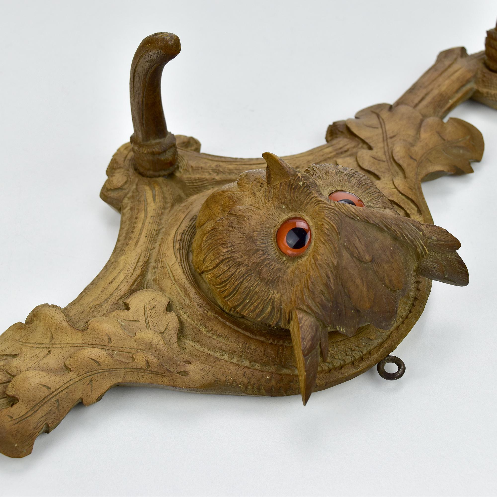 Antique Black Forest Carved Wood Owl Wardrobe Coat Rack Brienz Hunting Lodge 2