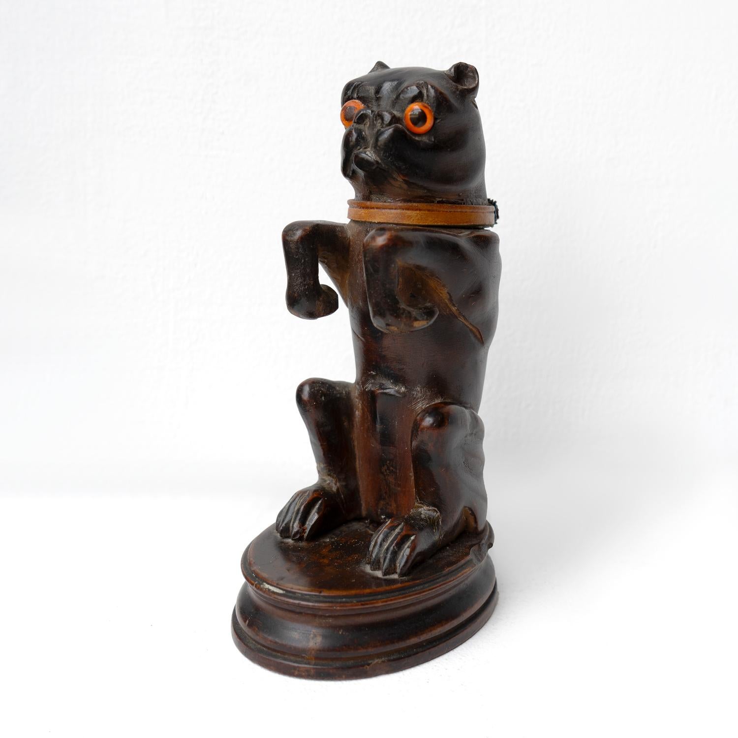 Antique Black Forest Carved Wooden Pug Inkwell, 19th Century Dog Carving For Sale 5