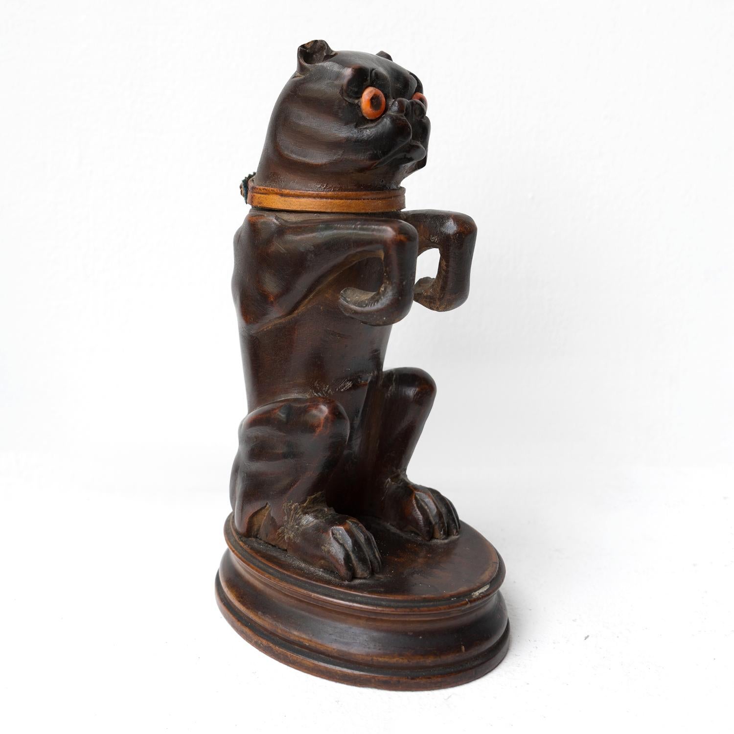 Antique Black Forest Carved Wooden Pug Inkwell, 19th Century Dog Carving For Sale 6