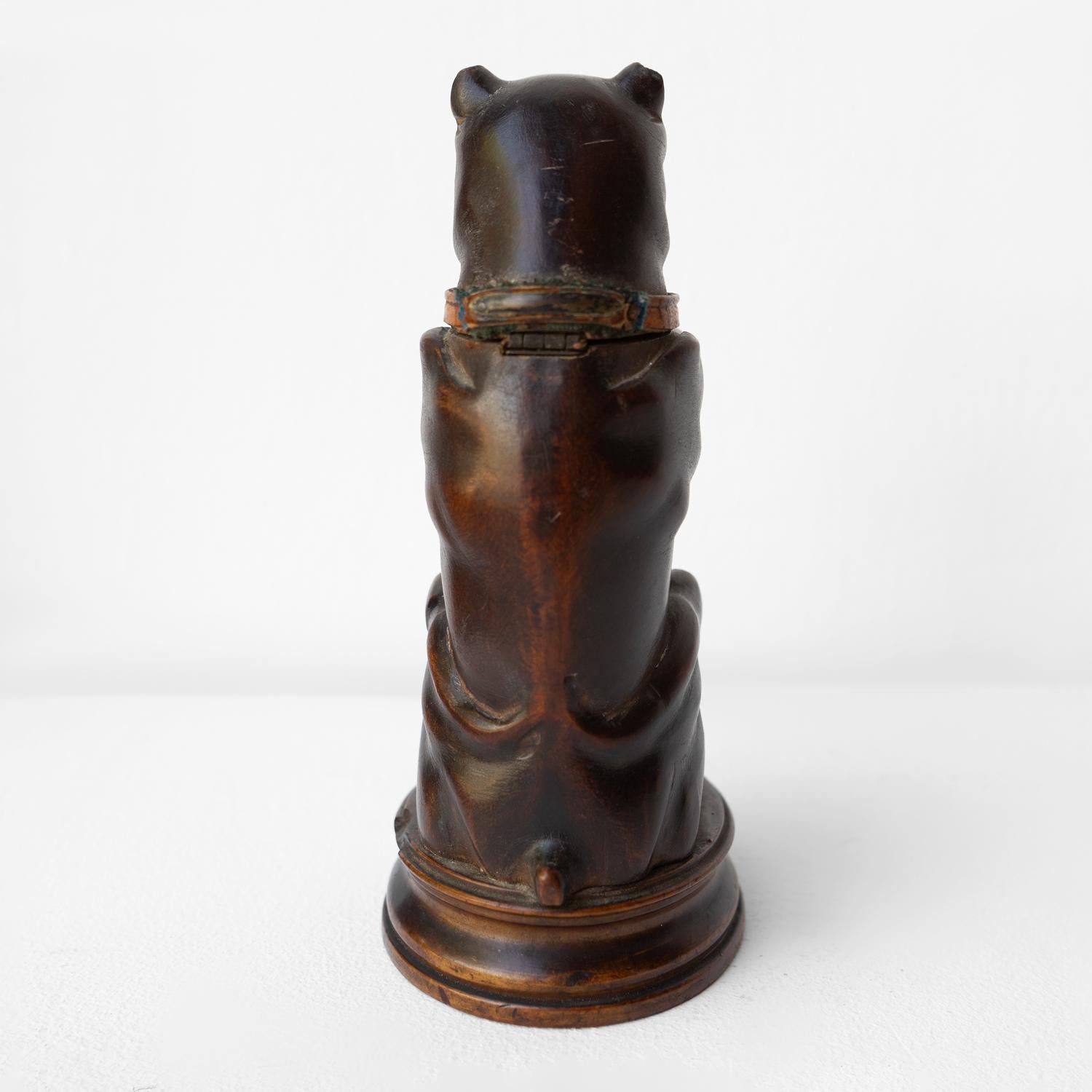 Antique Black Forest Carved Wooden Pug Inkwell, 19th Century Dog Carving In Good Condition For Sale In Bristol, GB