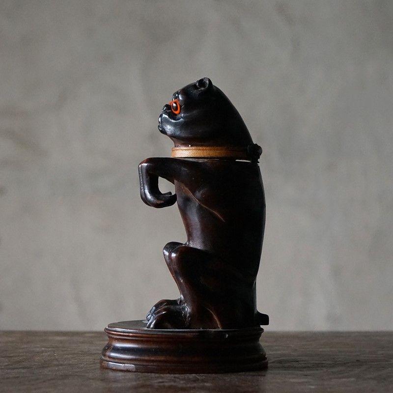 Antique Black Forest Carved Wooden Pug Inkwell, 19th Century Dog Carving  For Sale 1