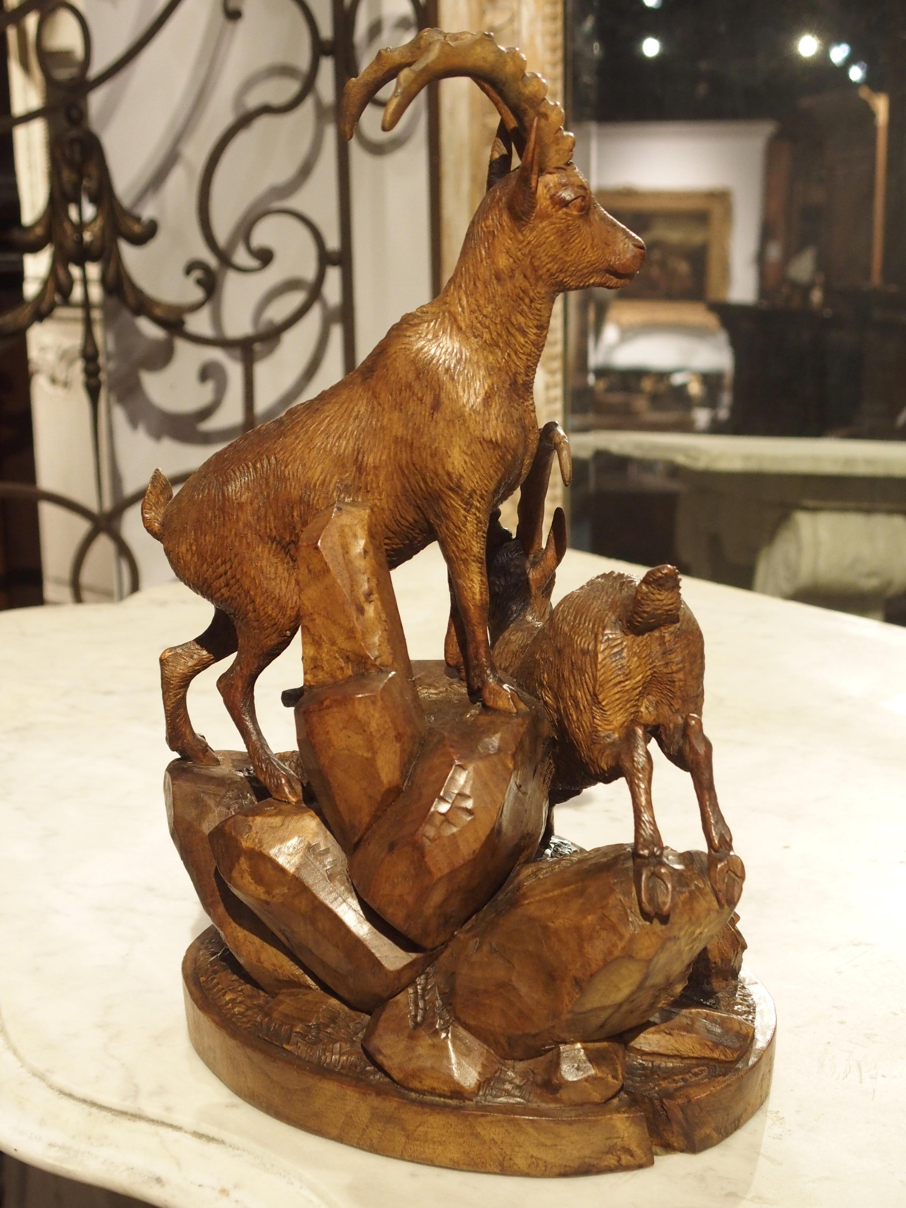 Sculpture ancienne de Forêt Noire représentant deux bouquetins:: vers 1880 Bon état à Dallas, TX