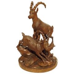 Antique Black Forest Carving of Two Ibexes, circa 1880