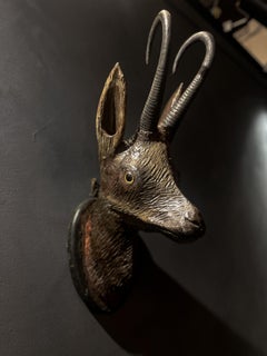 Antique Black Forest Chamois Carved Wood Head - 1800s Germany