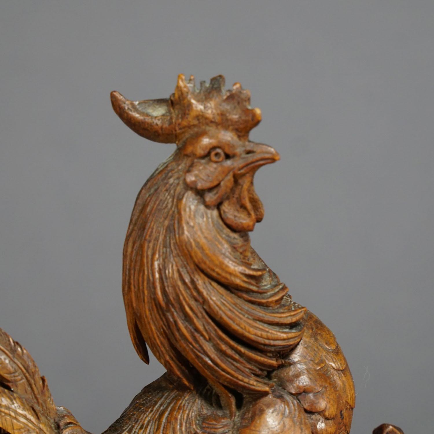 Carved Antique Black Forest Chicken Family Carving, circa 1900