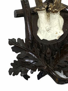 Antique Black Forest Deer Antler Trophy on Wood Carved Plaque, Austria, 1890s