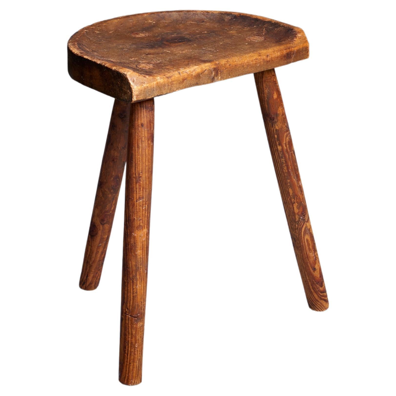 Antique Black Forest Farmers Tripod Stool 19th Century in Pine Wood, Germany