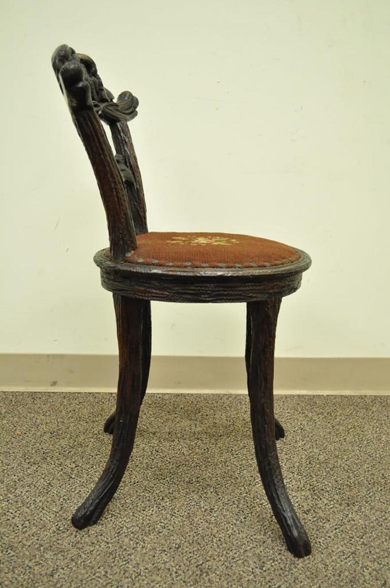 Antique Black Forest Faux Bois Carved Mahogany Twig Branch Side Vanity Chair For Sale 2