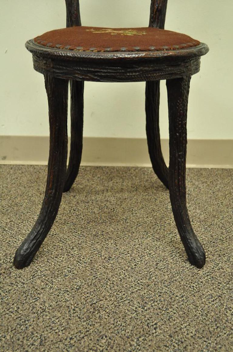 Victorian Antique Black Forest Faux Bois Carved Mahogany Twig Branch Side Vanity Chair For Sale