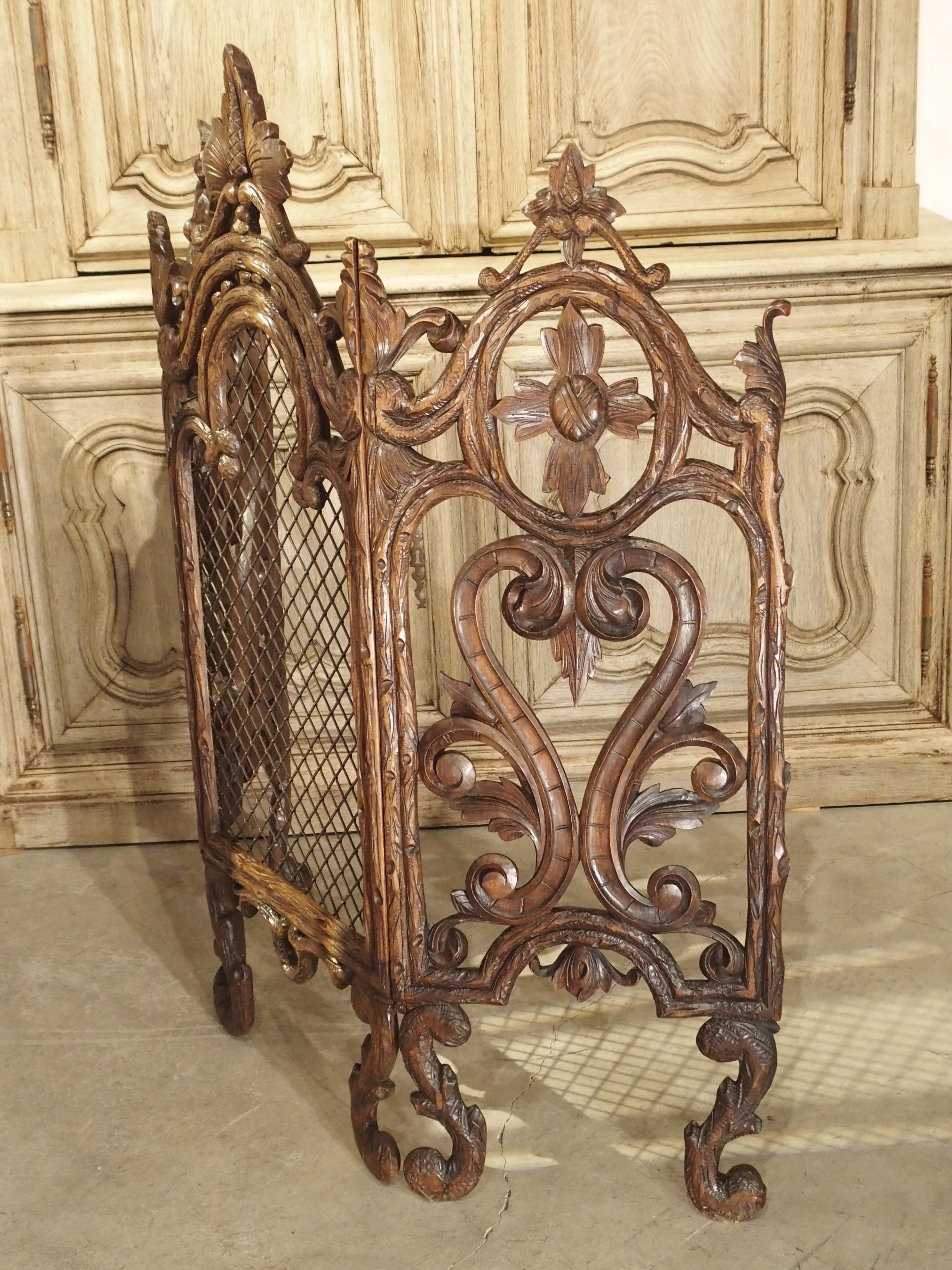 French Antique Black Forest Firescreen from France, circa 1900