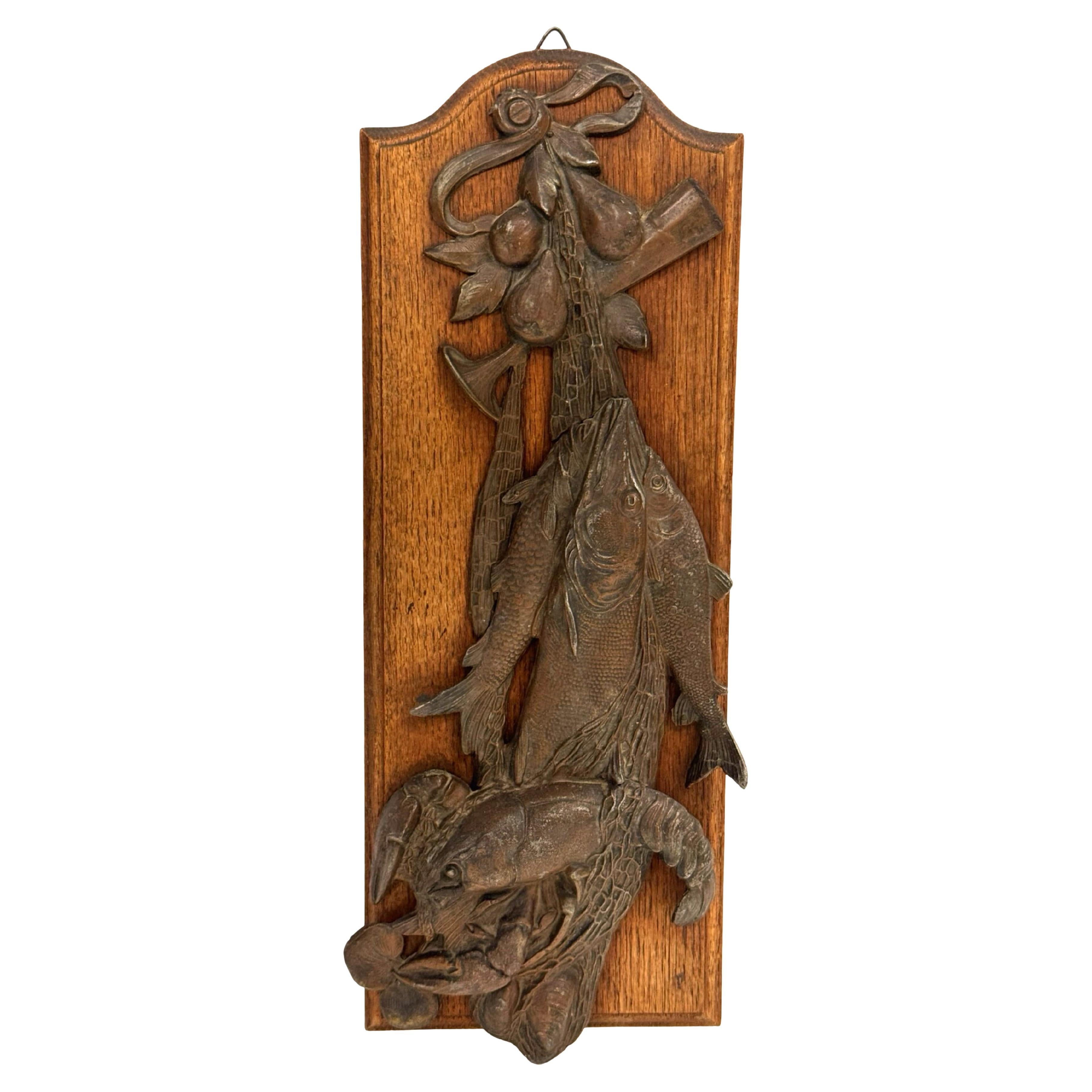 Antique Black Forest Fishing Trophy Wall Plaque, Metal
Wood
