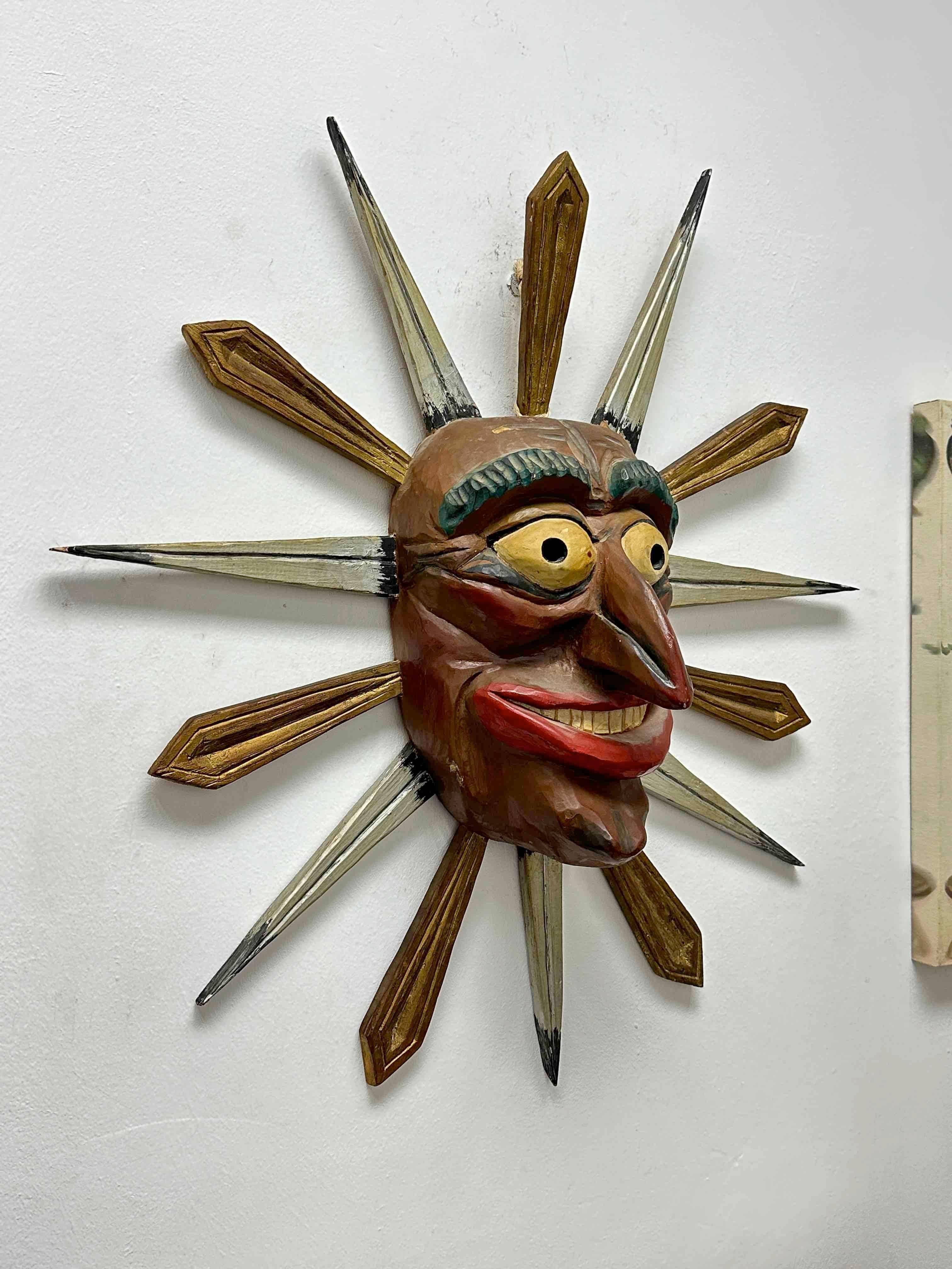 Beautiful black forest Folk Art wood carved mask. This is a wonderful example of black forest carving. This can be used as a Wall decoration or as a wearable mask. Found at an estate sale in Innsbruck, Austria. These are used at the carnival or