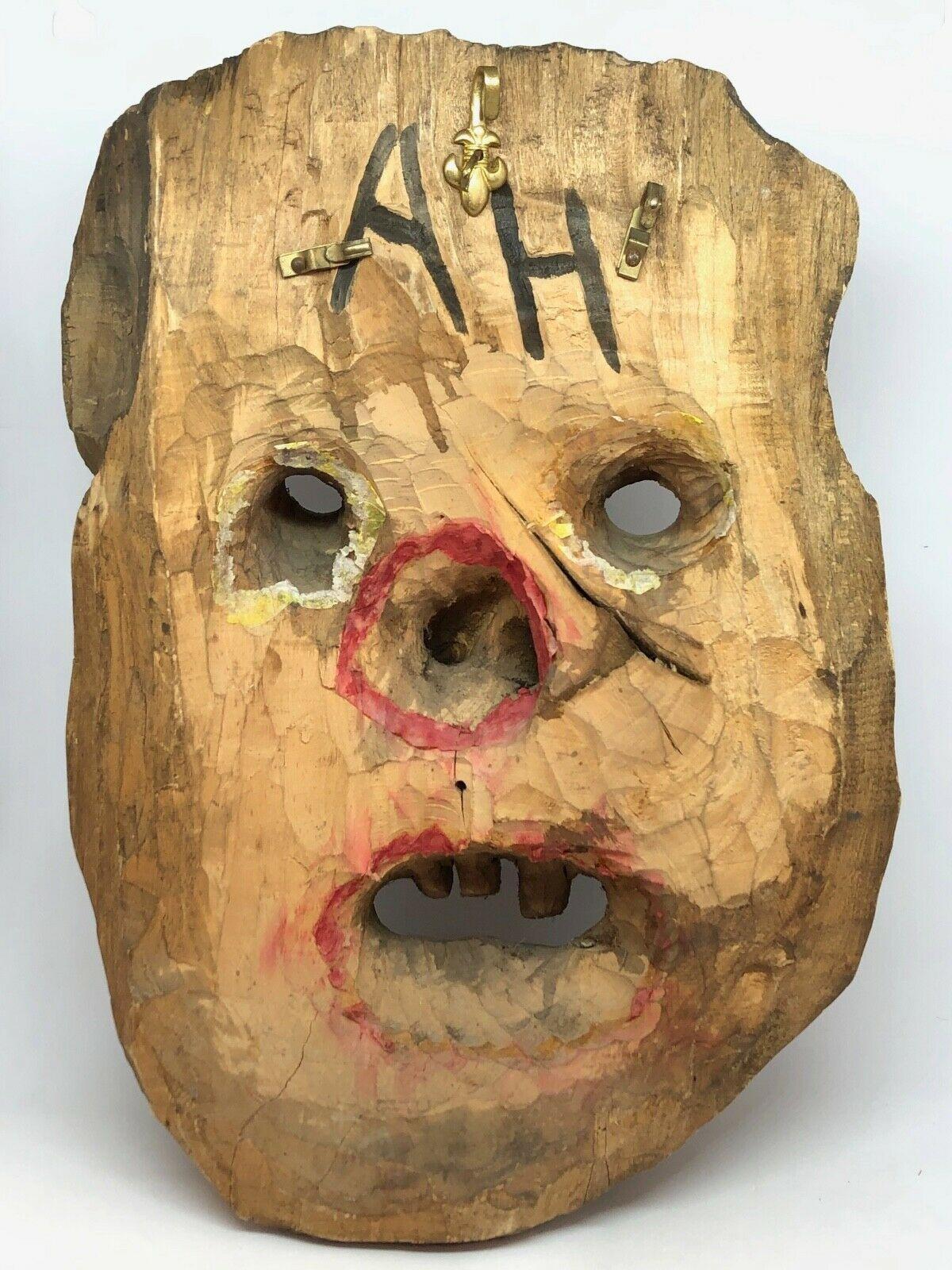 German Antique Black Forest Folk Art Alpine Gnome Dwarf Wooden Carved Mask, 1930s