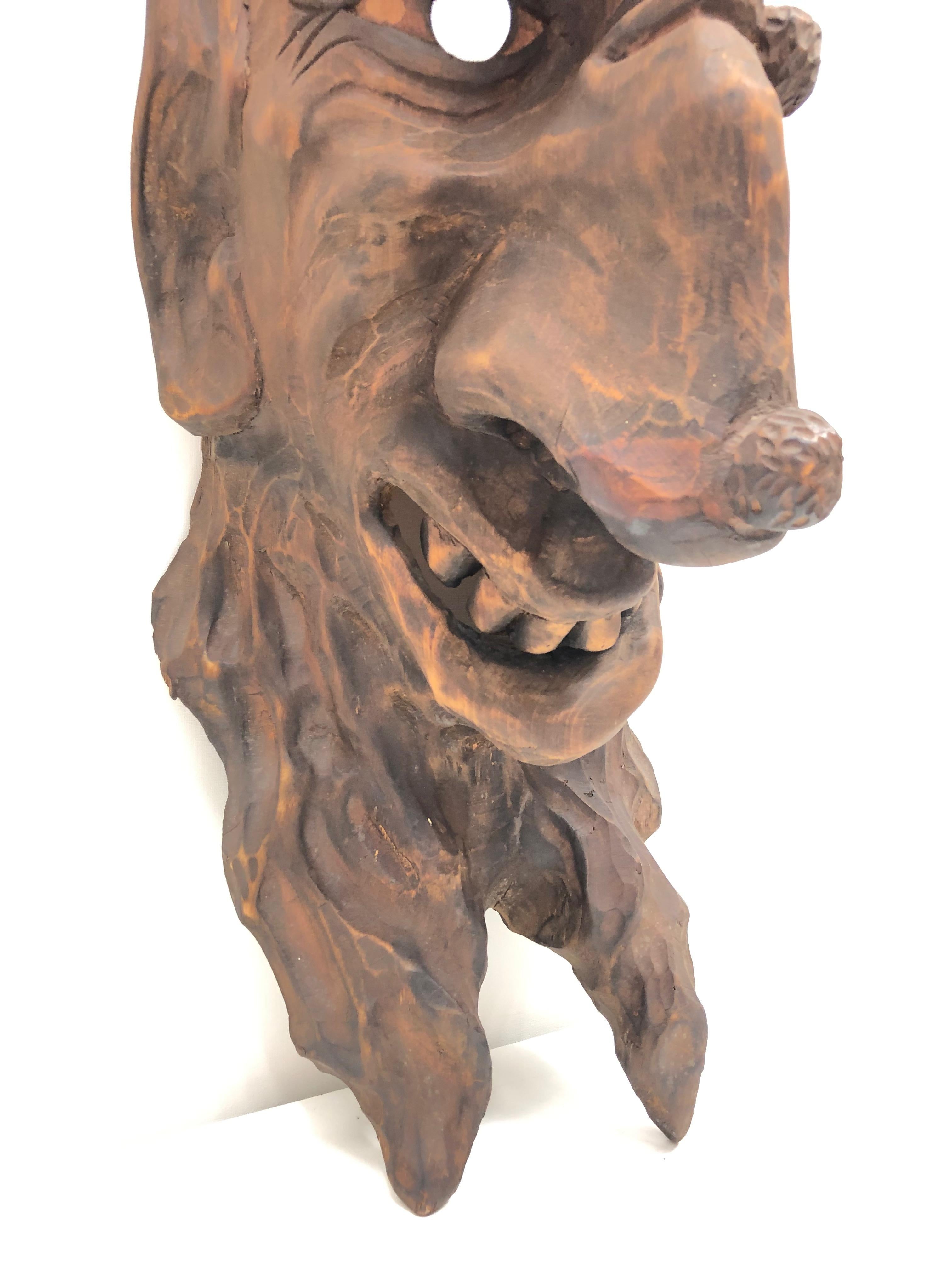 Hand-Carved Antique Black Forest Folk Art Devil Krampus Halloween Mask Wood Carved, 1930s