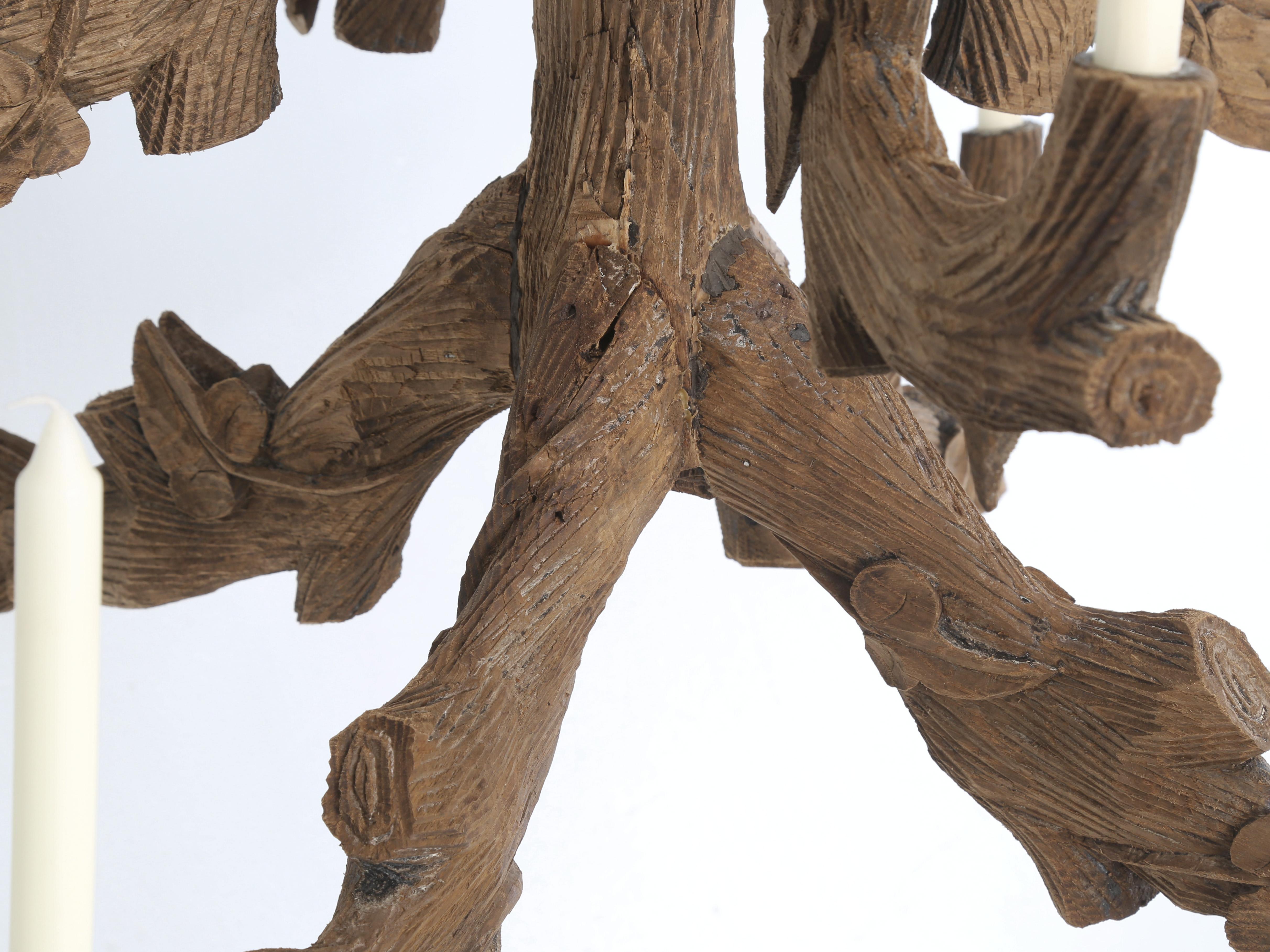 Antique Black Forest Hand-Carved Candle Lite Wooden Chandelier c1800's Original For Sale 5