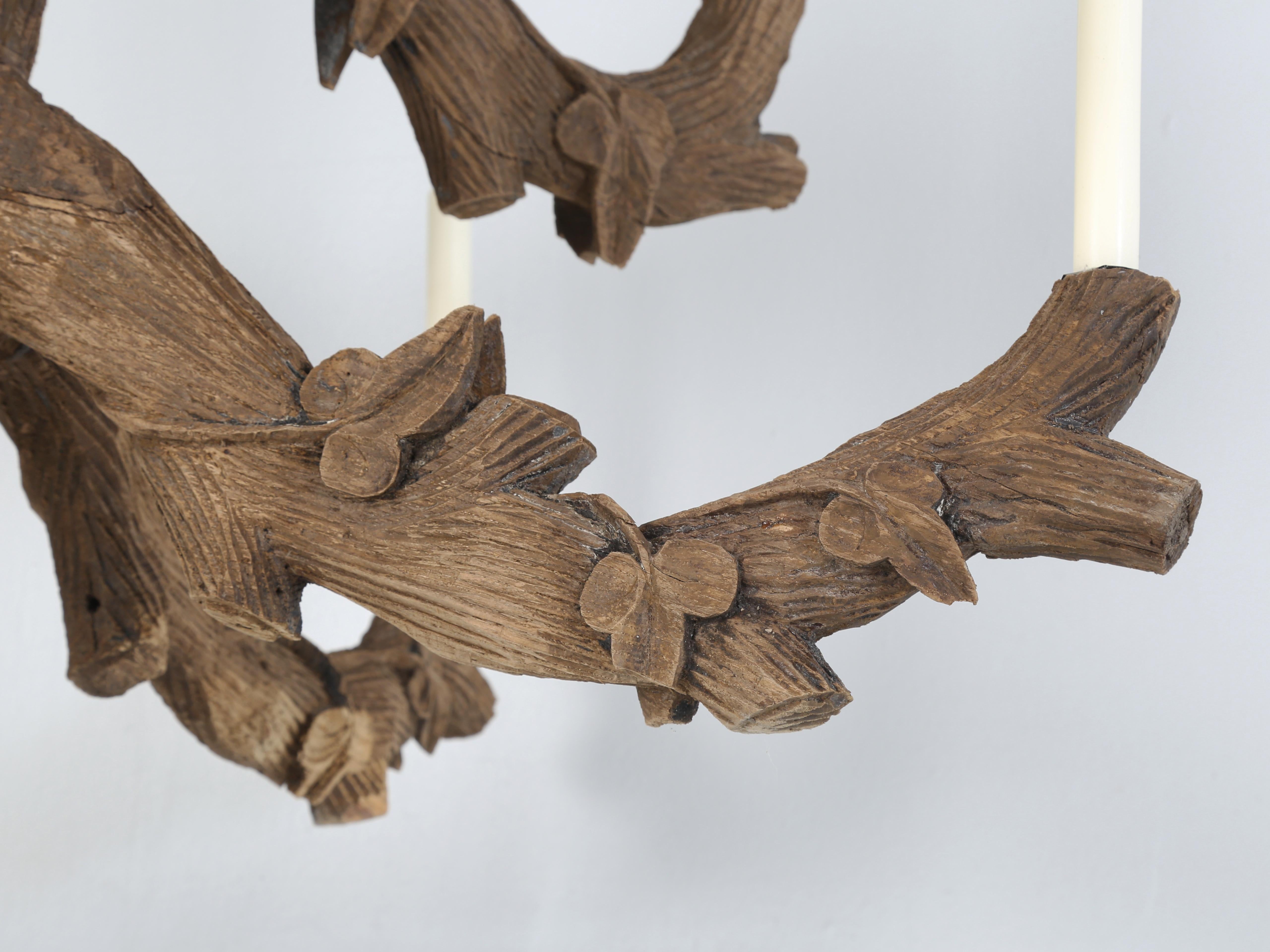 Antique Black Forest Hand-Carved Candle Lite Wooden Chandelier c1800's Original For Sale 6
