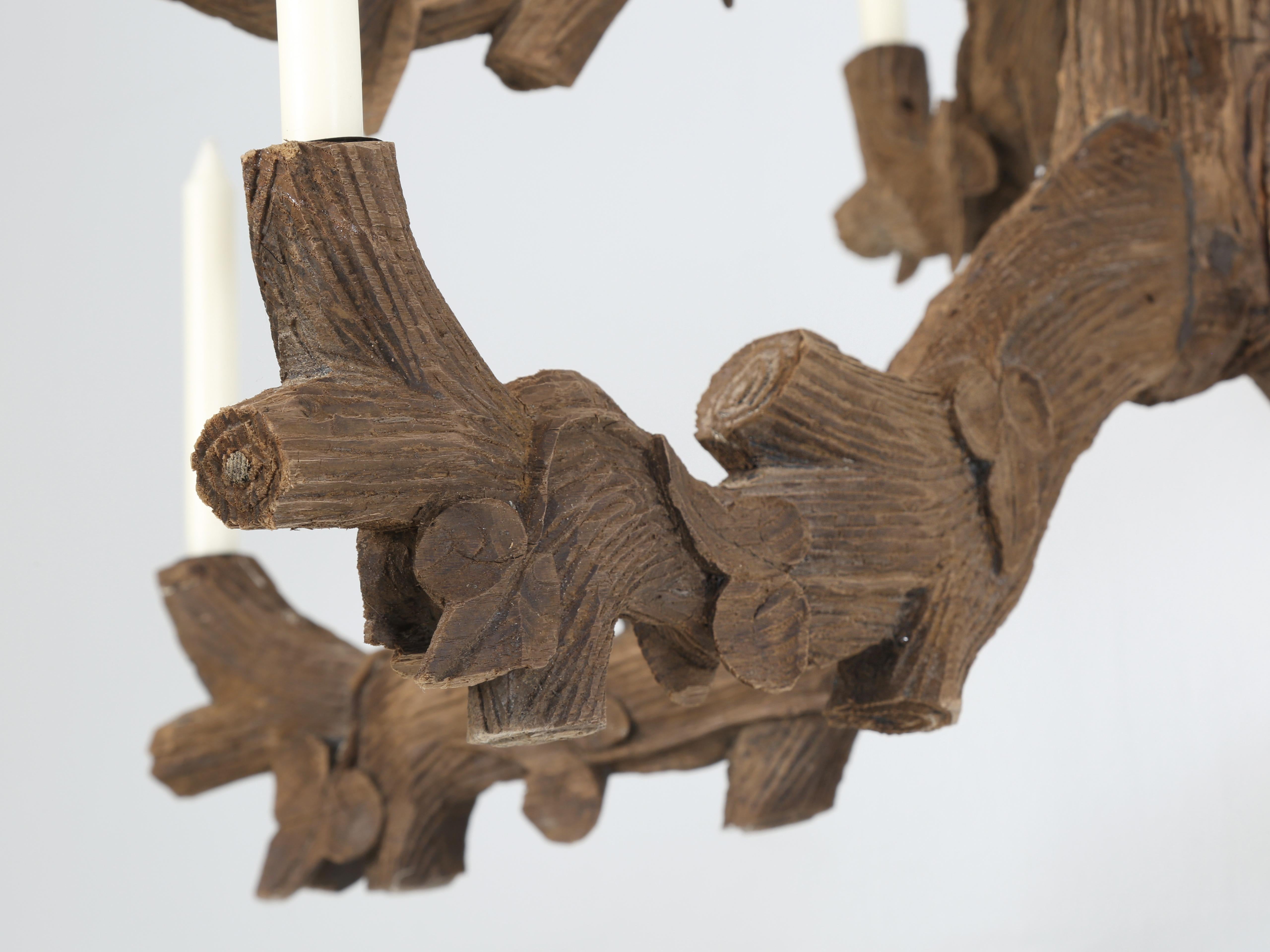 Antique Black Forest Hand-Carved Candle Lite Wooden Chandelier c1800's Original For Sale 7