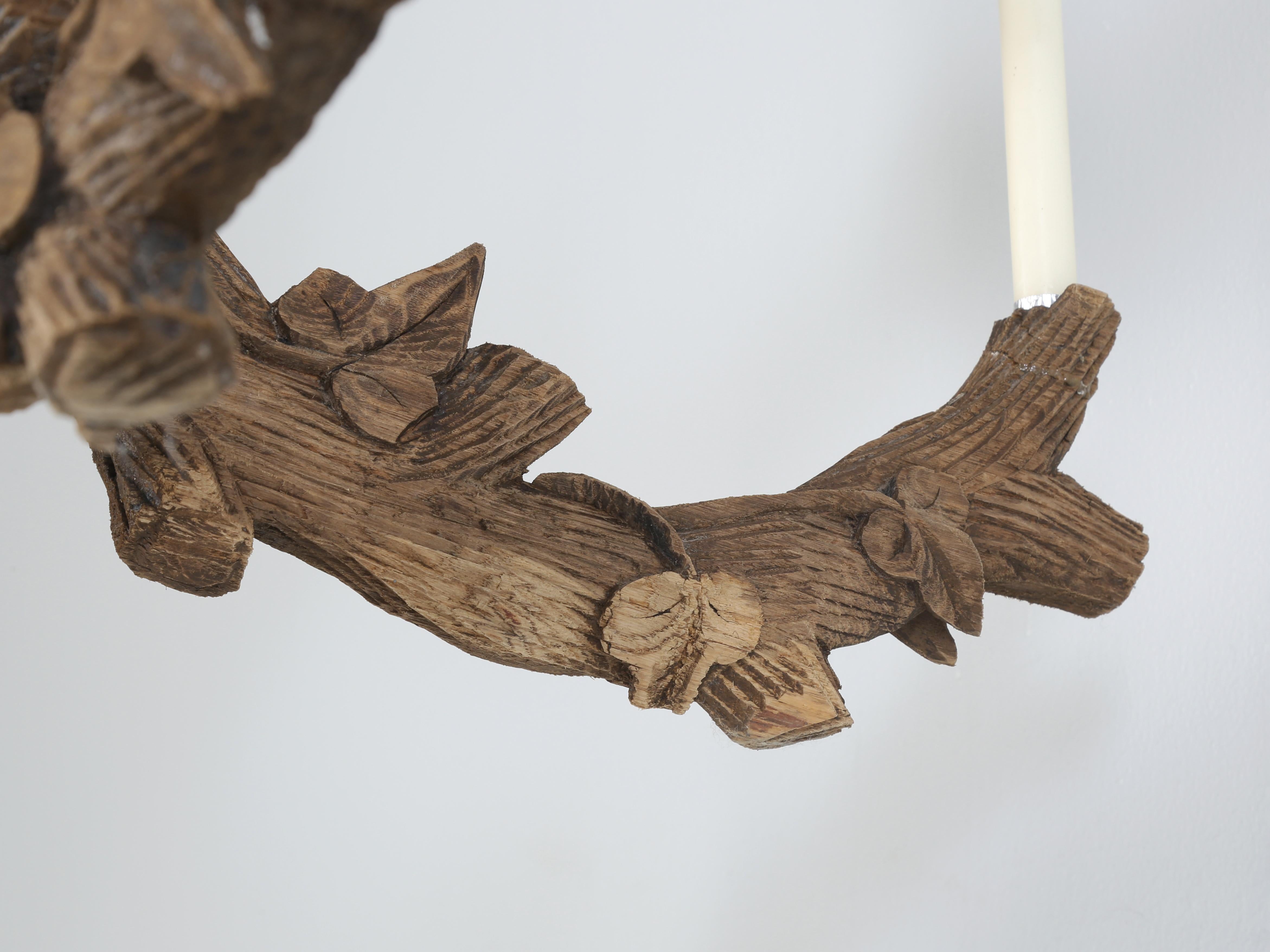 Antique Black Forest Hand-Carved Candle Lite Wooden Chandelier c1800's Original For Sale 8