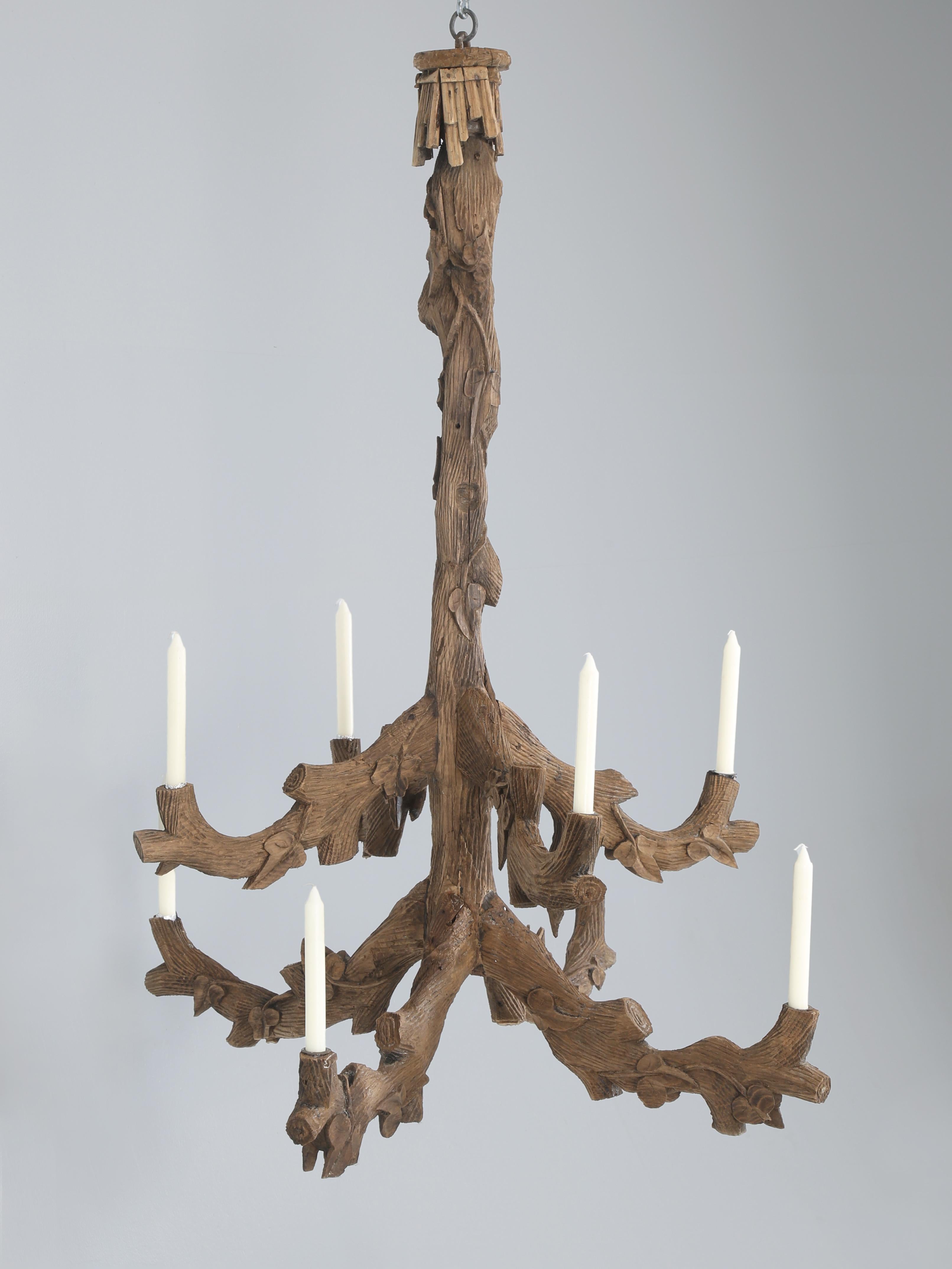 Exquisite Black Forest Chandelier found just outside of Marseille, France. In Europe Black Forest carvings became a symbol of wealth beginning in the 1800’s and were found in the homes of elite collectors. The history of Black Forest carvings dates
