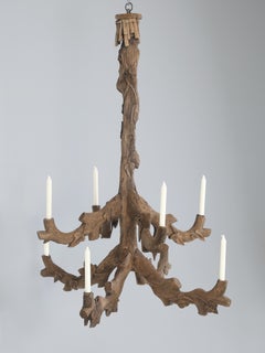 Antique Black Forest Hand-Carved Candle Lite Wooden Chandelier c1800's Original