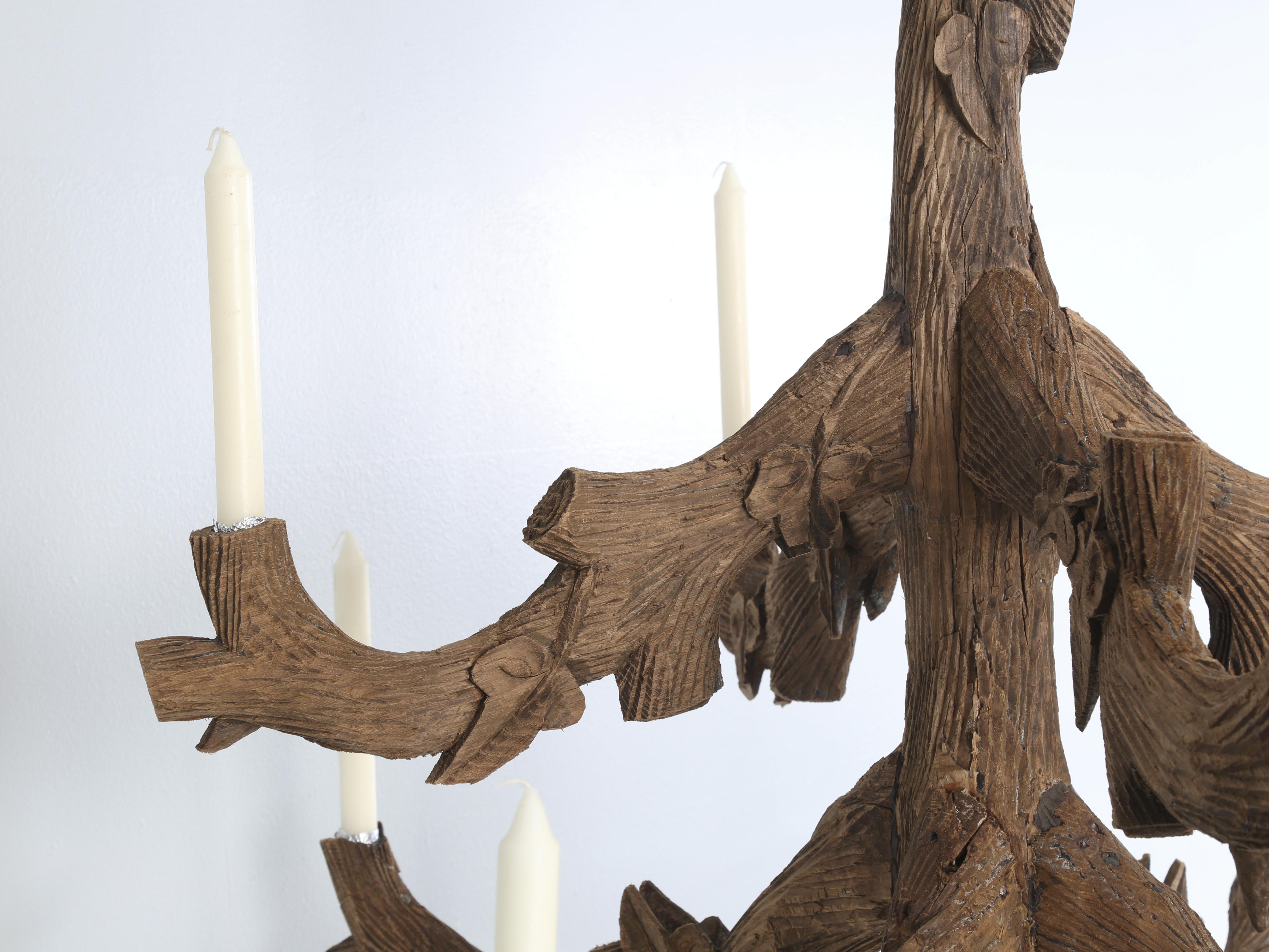 Antique Black Forest Hand-Carved Candle Lite Wooden Chandelier c1800's Original For Sale 1