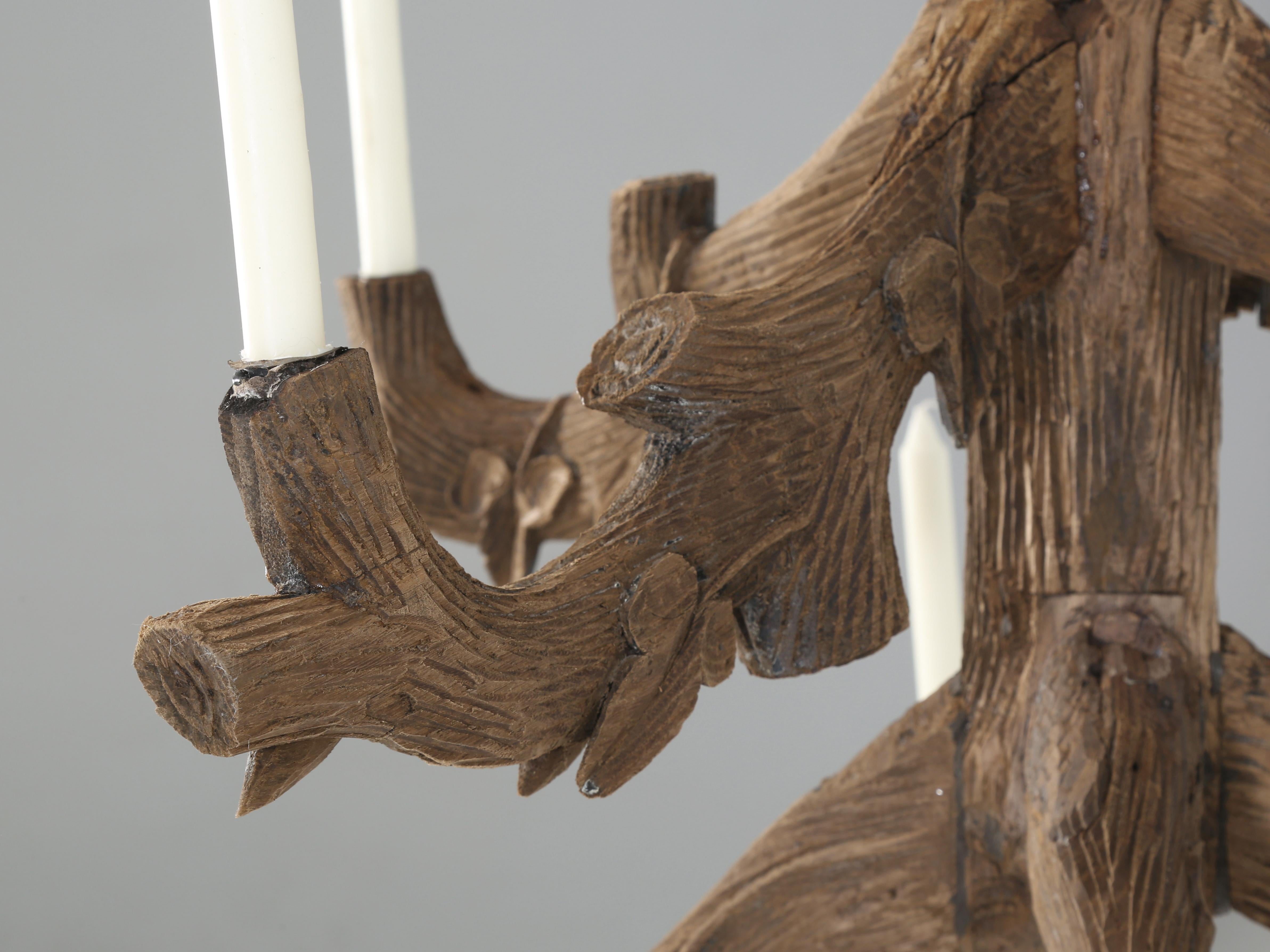 Antique Black Forest Hand-Carved Candle Lite Wooden Chandelier c1800's Original For Sale 2
