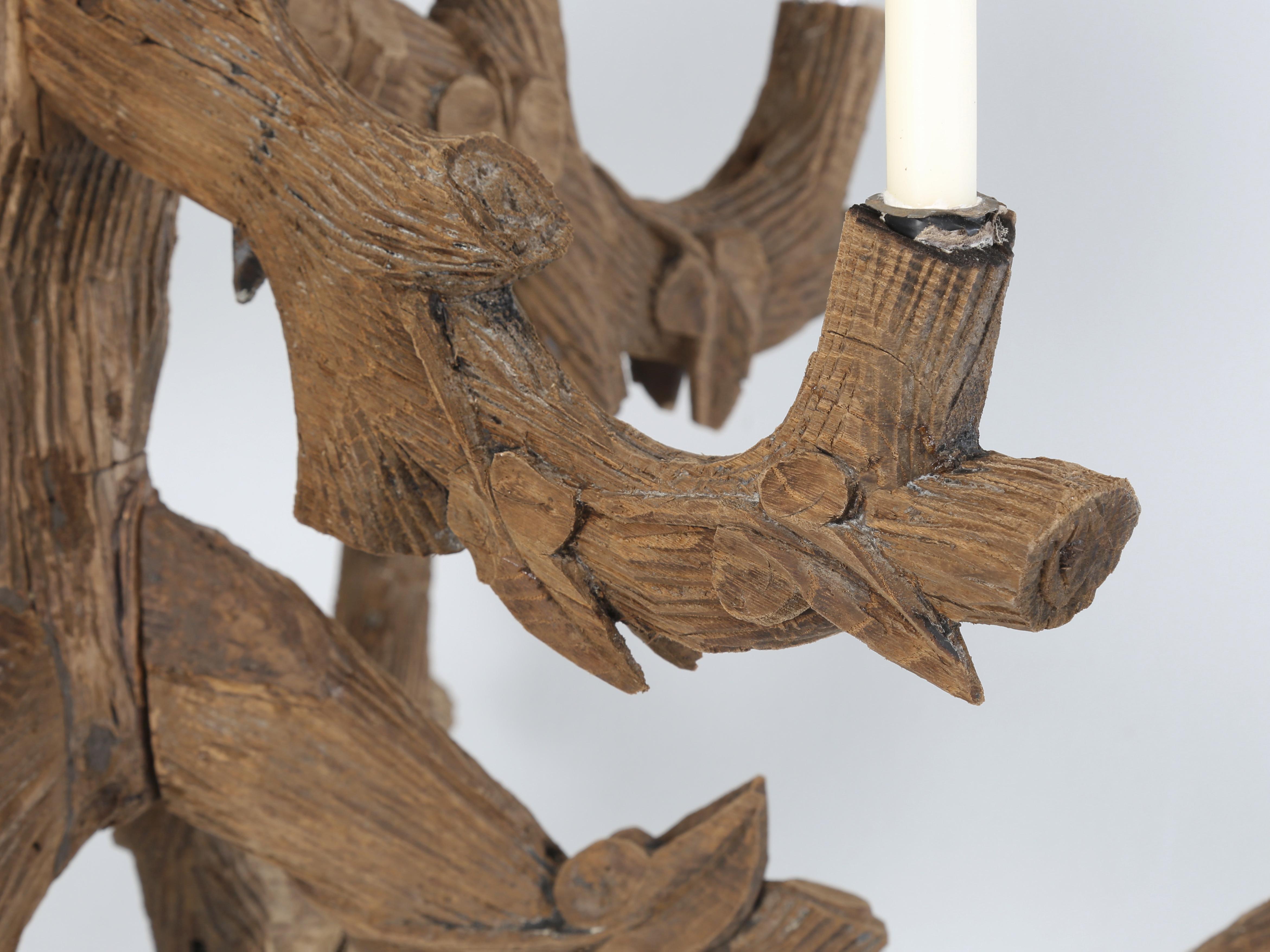 Antique Black Forest Hand-Carved Candle Lite Wooden Chandelier c1800's Original For Sale 3