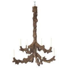 Antique Black Forest Hand-Carved Candle Lite Wooden Chandelier c1800's Original