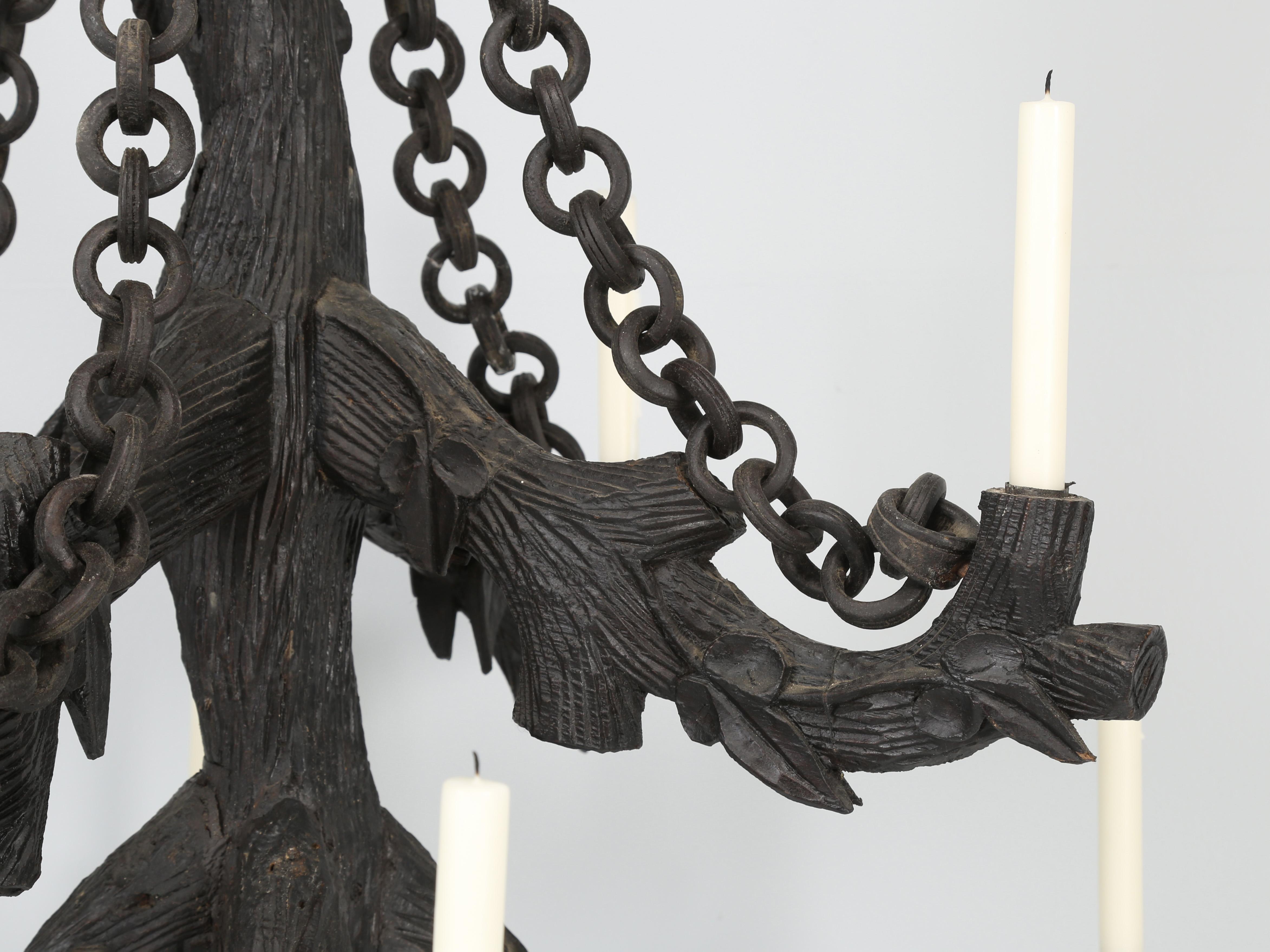 Antique Black Forest Hand-Carved Candle Lite Wooden Chandelier from 1800's  2