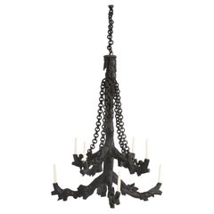 Antique Black Forest Hand-Carved Candle Lite Wooden Chandelier from 1800's 