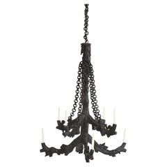 Antique Black Forest Hand-Carved Candle Lite Wooden Chandelier from 1800's