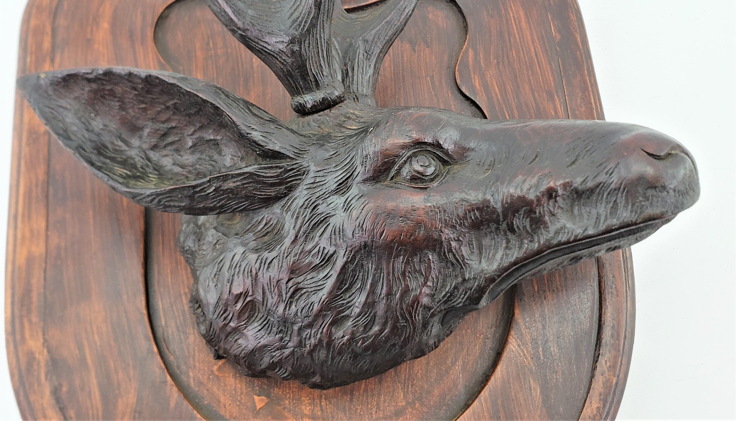Antique Black Forest Hand-Carved Deer or Elk Head Wall Plaque or Sculpture For Sale 2
