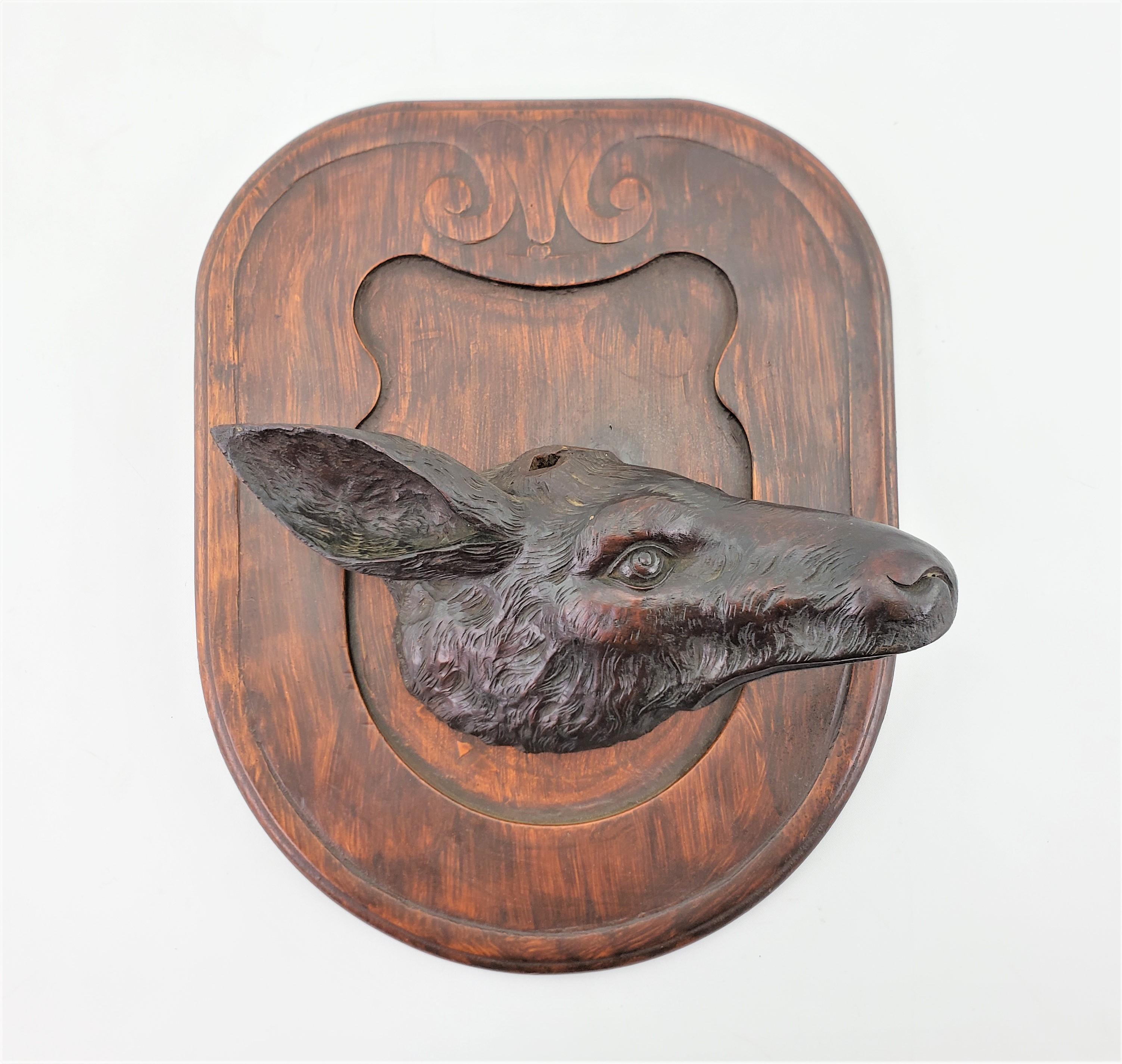 19th Century Antique Black Forest Hand-Carved Deer or Elk Head Wall Plaque or Sculpture For Sale