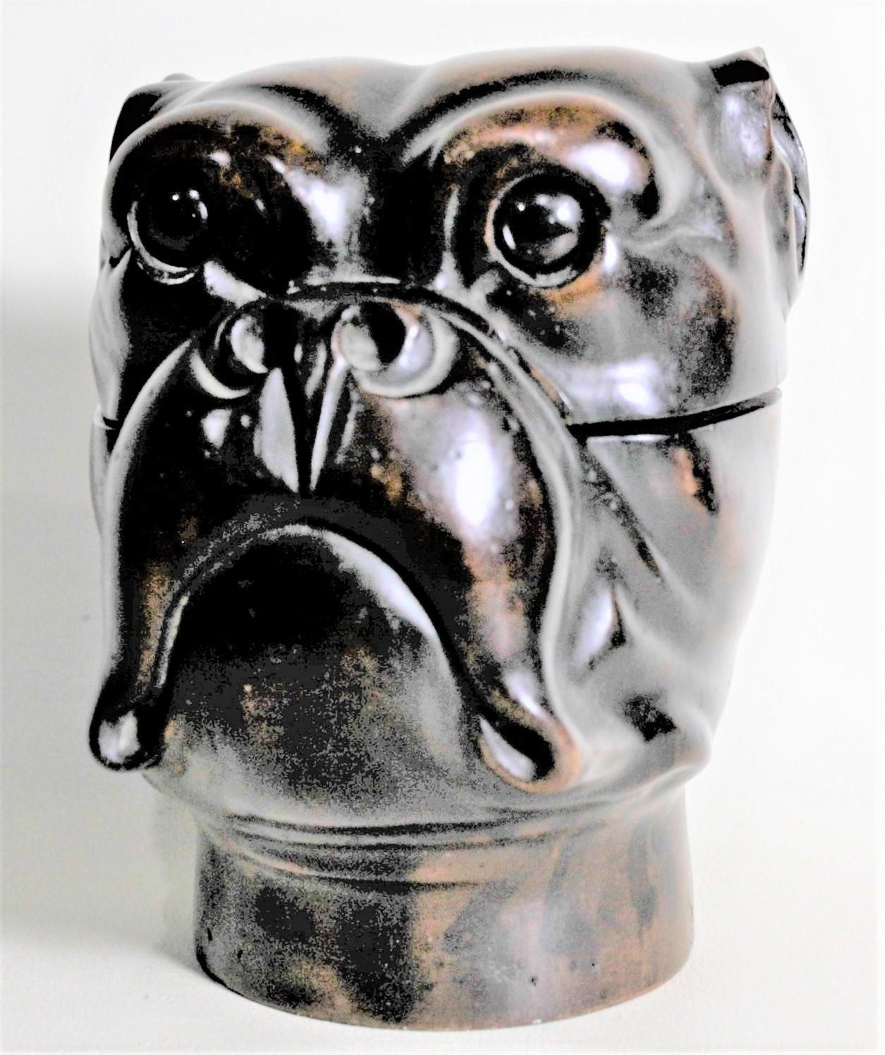 German Antique Black Forest Hand Carved Wooden Figural Bulldog or Terrier Inkwell