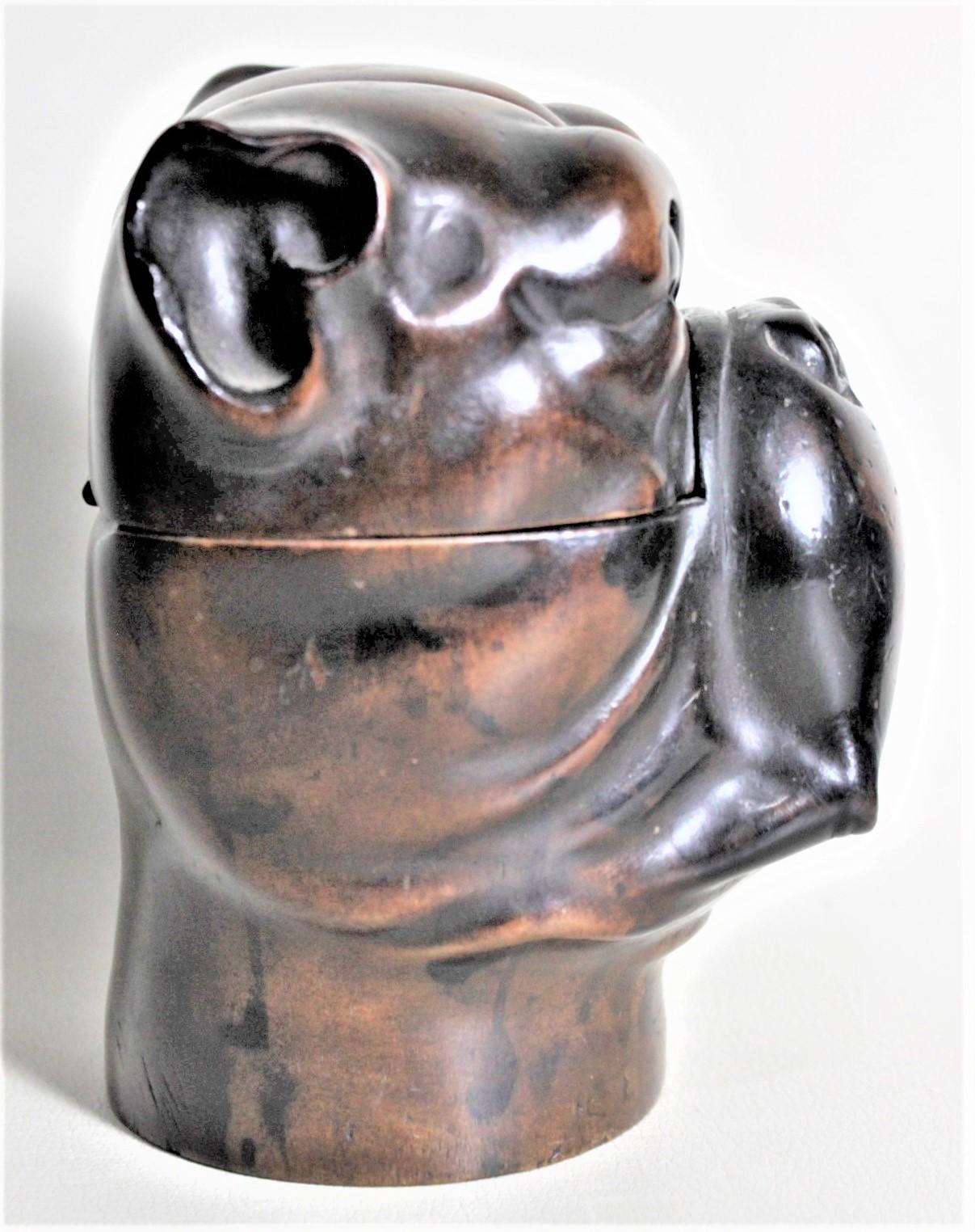 Hand-Carved Antique Black Forest Hand Carved Wooden Figural Bulldog or Terrier Inkwell
